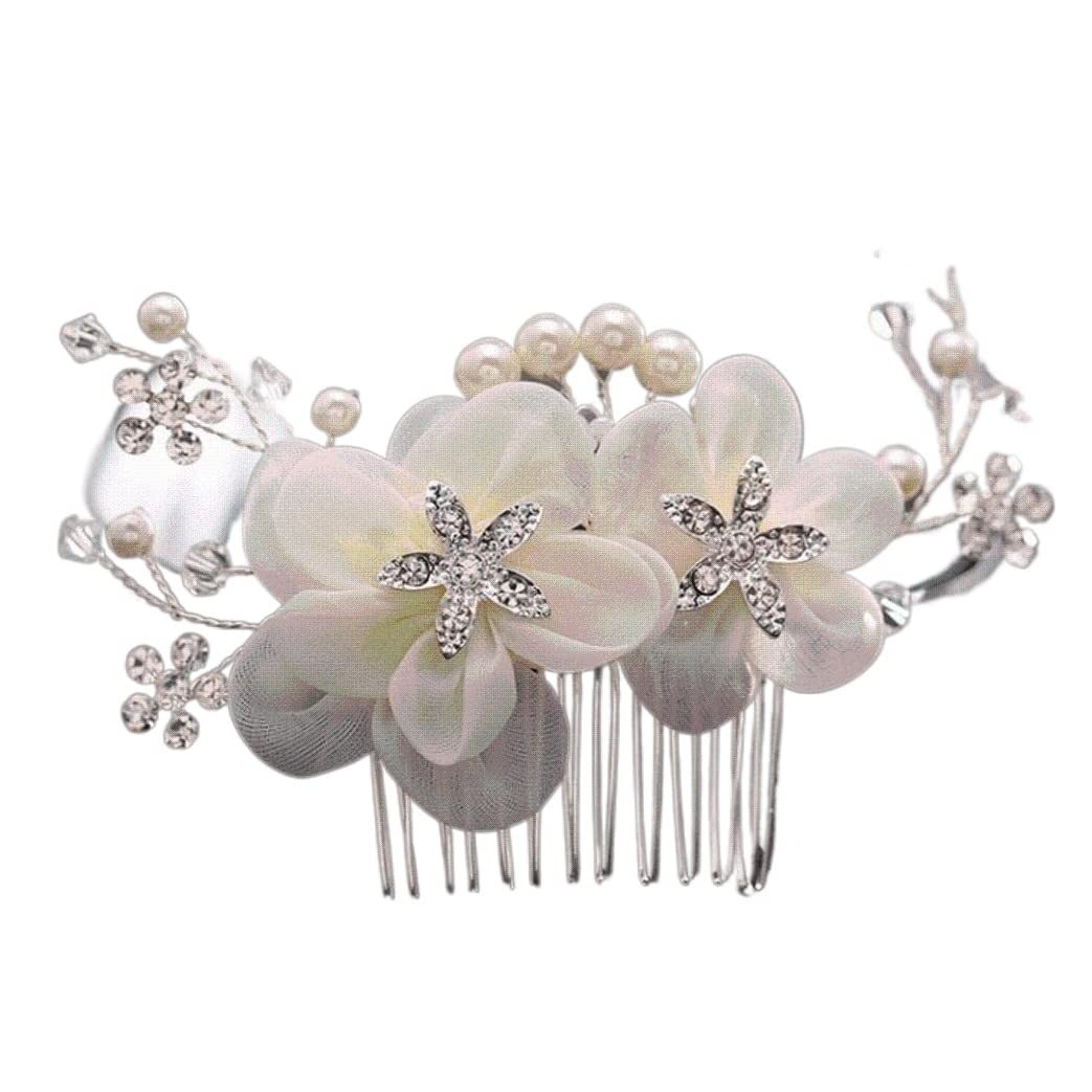 RUVOO Wedding Hair Comb - Rhinestone & Silk Flower Bridal Hair Clip, Side Comb for Bride Wedding Accessories | Perfect for Bridal Shower, Engagement Party, and Formal Events