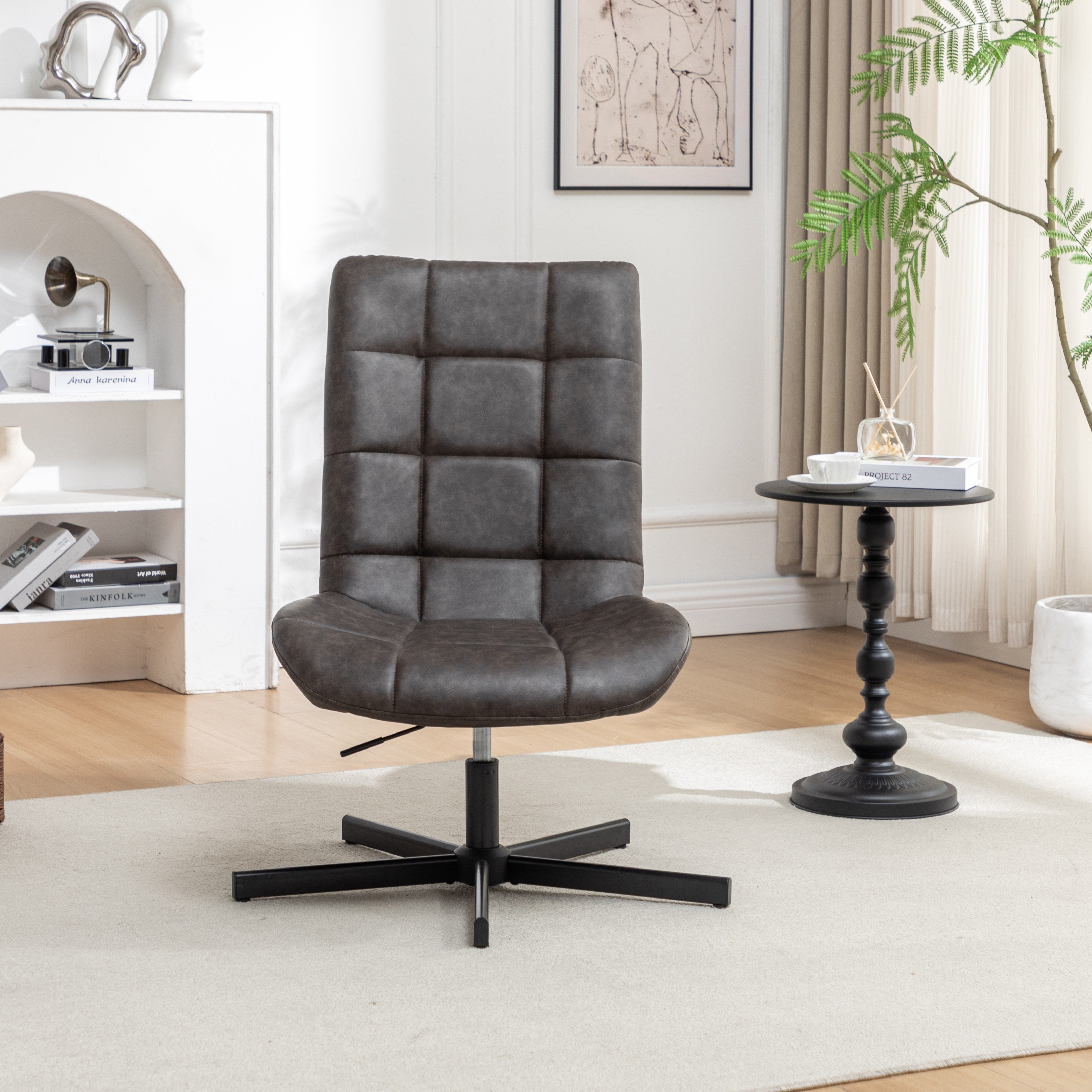 Roundhill Furniture Arlena Faux Leather Tufted Swivel Accent Chair - Modern Living Room Lounge Chair for Home Office, Reading Nook & Bedroom Decor