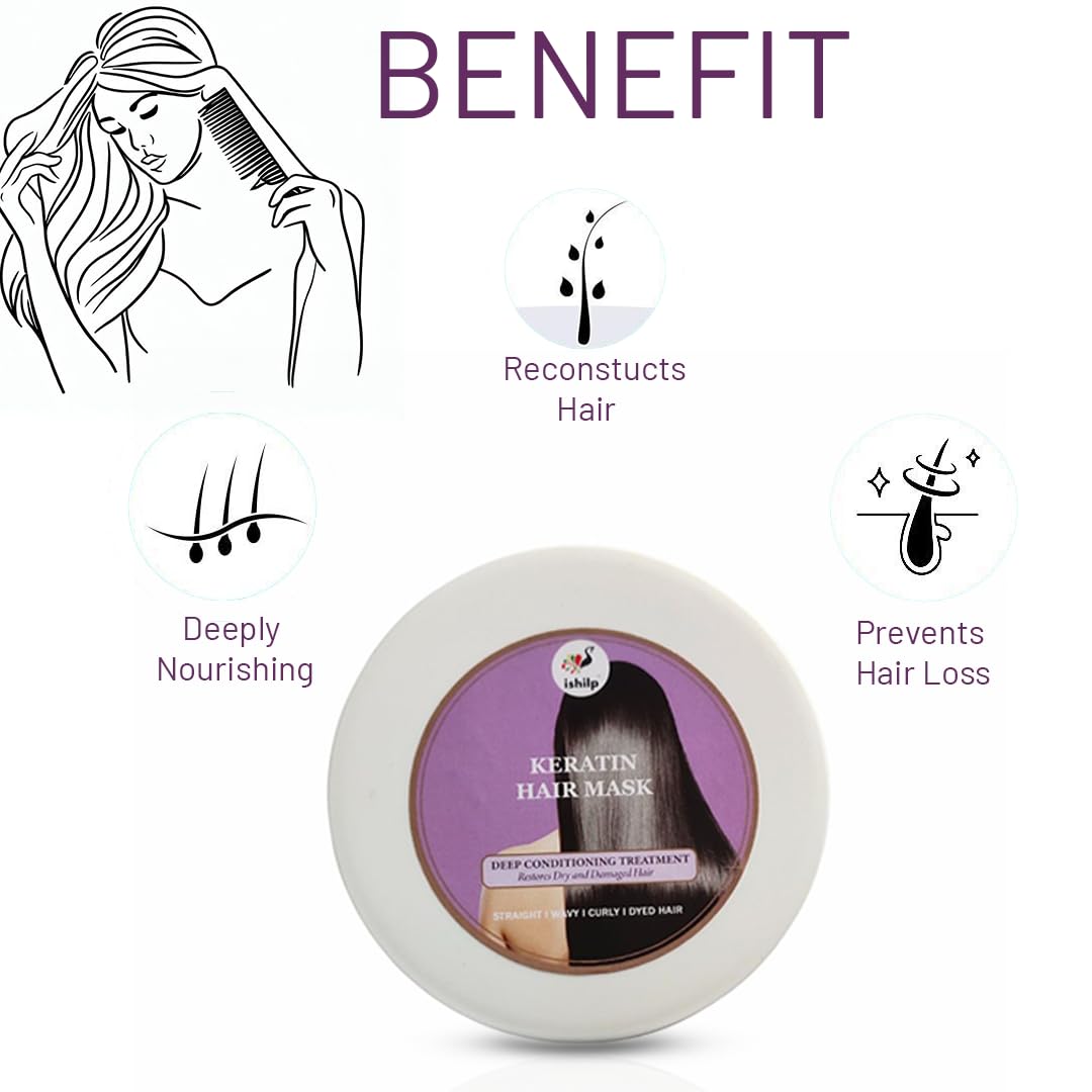iShilp Keratin Hair Mask for Dry & Frizzy Hair - Deep Conditioning Treatment for Smooth & Curly Hair - Repairing Hair Pack for Women & Men | Perfect for Daily Use, Salon-Like Results at Home