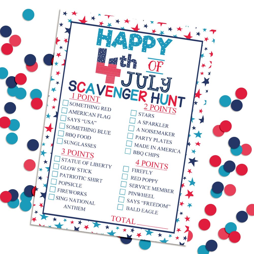 Amanda Creation 4th of July Patriotic Word Search & Scavenger Hunt Game Cards - 10 Pack (5