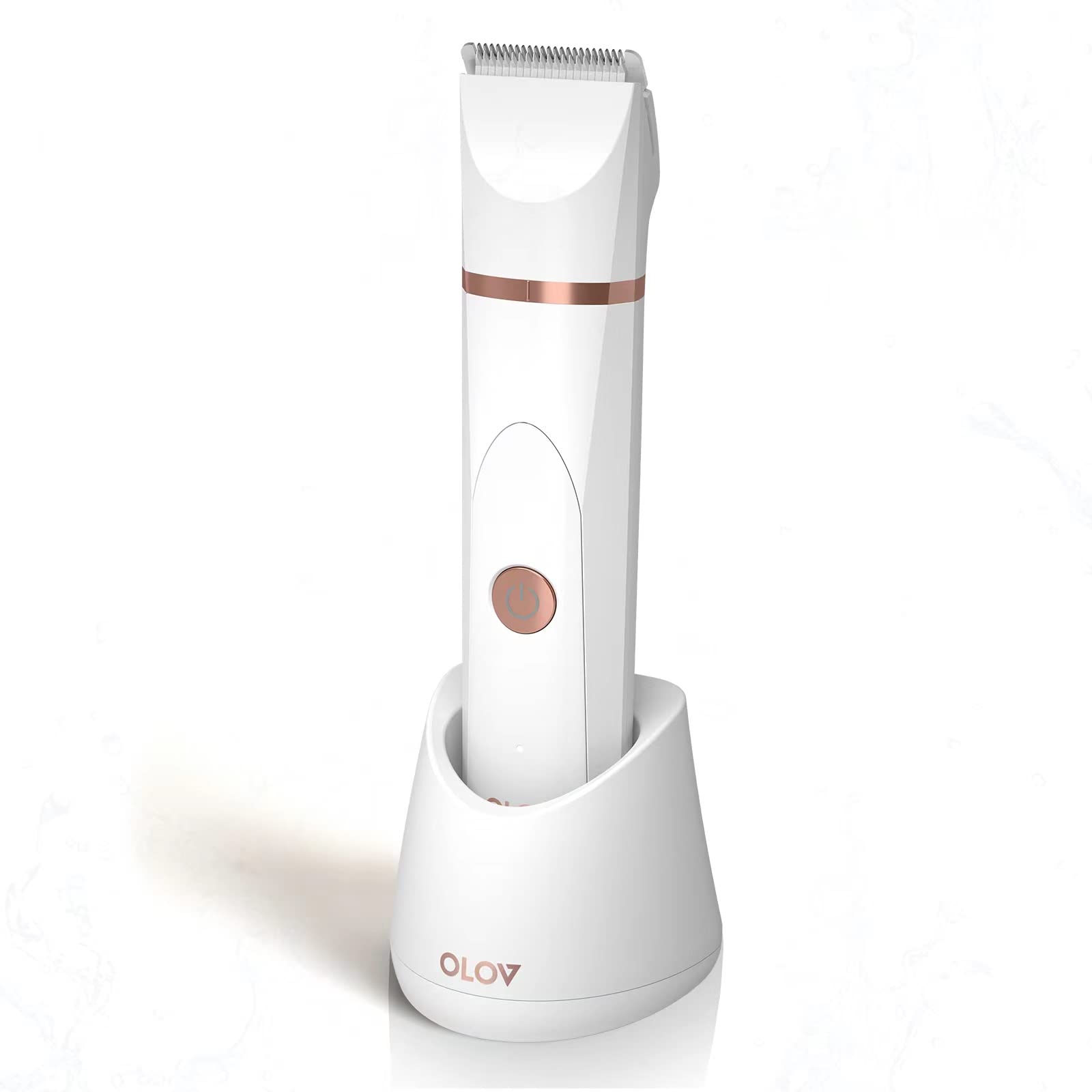 OLOV Electric Body Hair Trimmer for Men & Women - Waterproof Wet/Dry Groin & Bikini Trimmer with Replaceable Ceramic Blades, USB Rechargeable - Perfect for Travel, Gym & Personal Hygiene Care (White)
