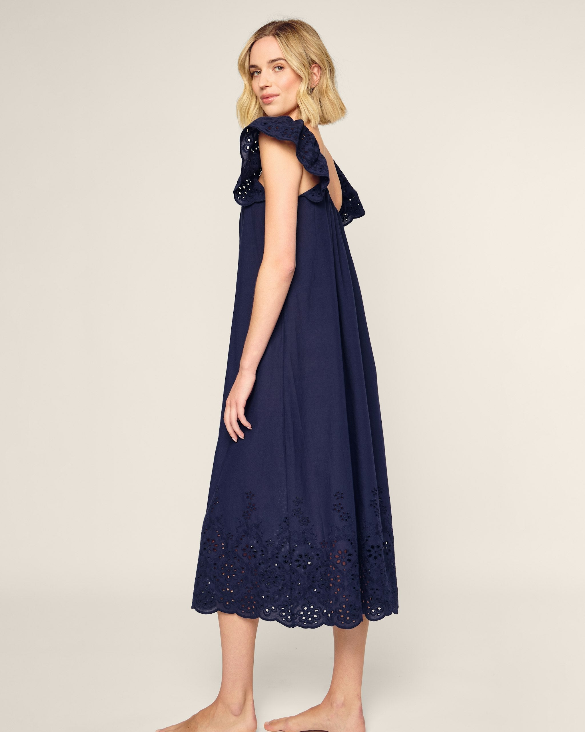 Women's Soft Twill Ava Nightgown - Comfortable Sleepwear for Women, Navy Blue - Perfect for Relaxing at Home or Overnight Stays