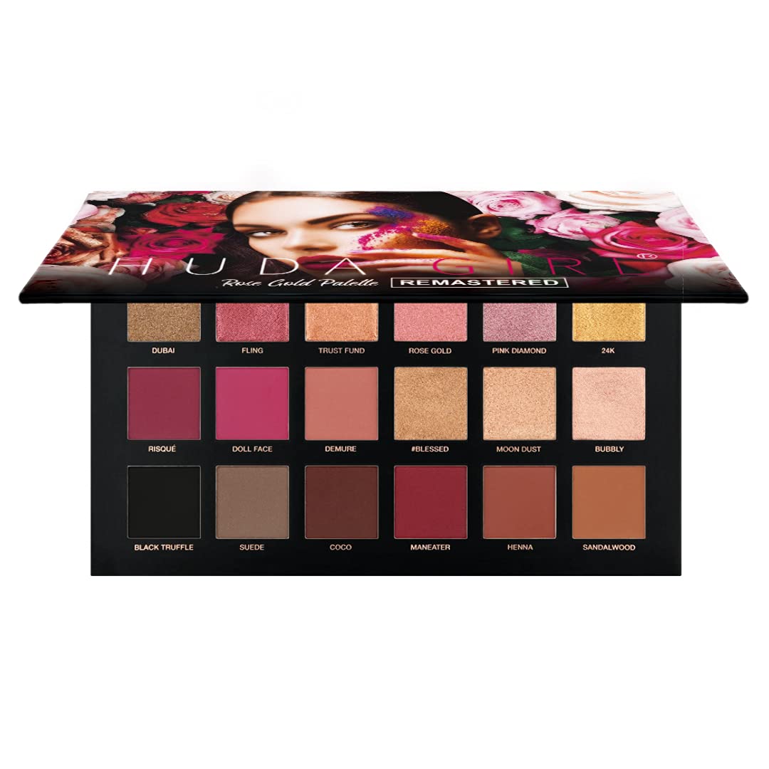 HUDACRUSH Rose Gold Eyeshadow Palette & Brush Set - 18 Matte & Shimmer Shades, Vegan Makeup Kit with Dual-Ended Brushes for Eyes & Face | Perfect for Everyday Wear, Party & Professional Makeup Looks