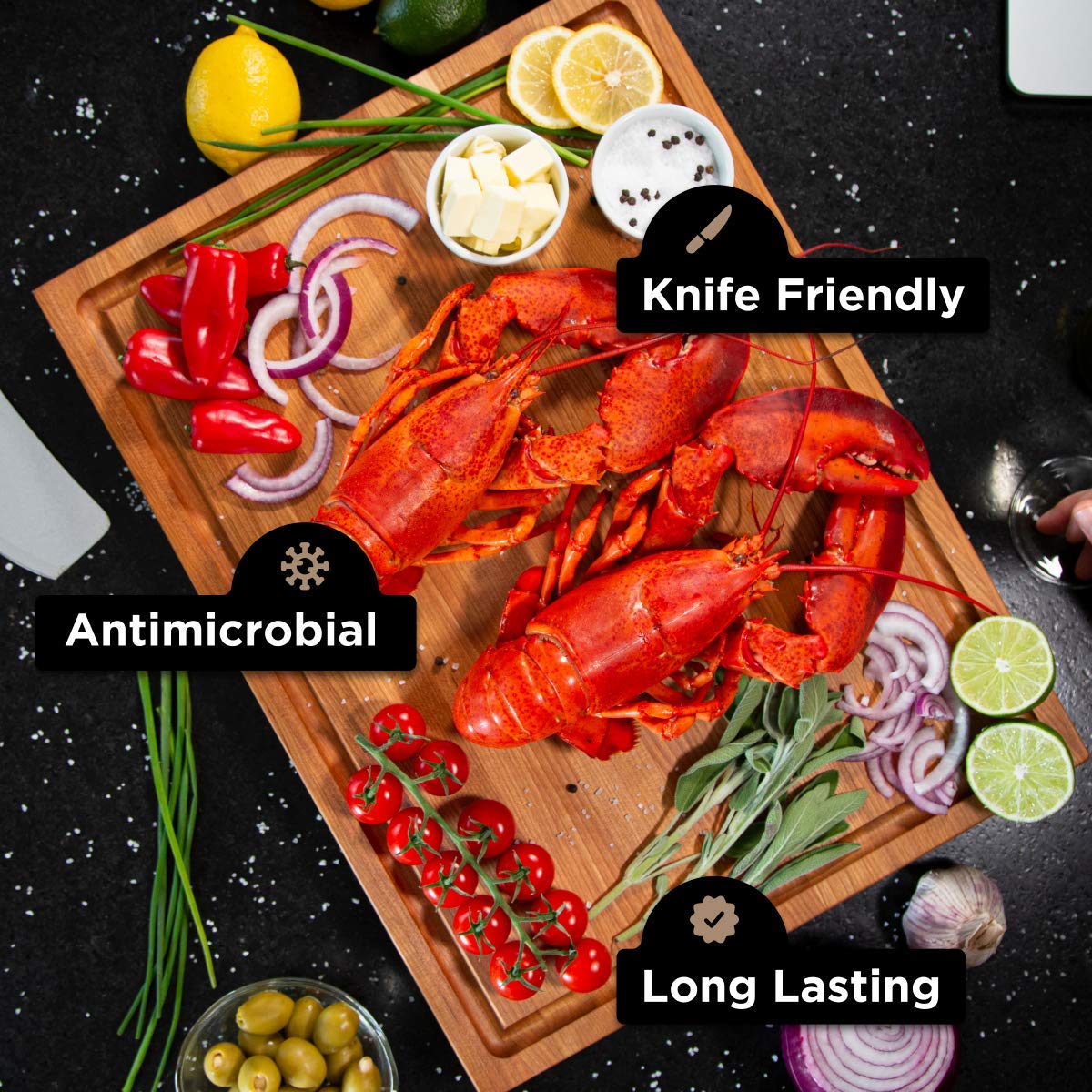 Premium American Cherry Wood Cutting Board - 20x16x1.5 Inch Large Butcher Block with Juice Groove for Meat, Vegetables & Fruits - Durable Kitchen Chopping Board for Cooking, Meal Prep & Entertaining