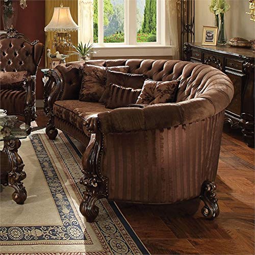 Brown Velvet Versailles Sofa with Cherry Oak Legs for Living Room