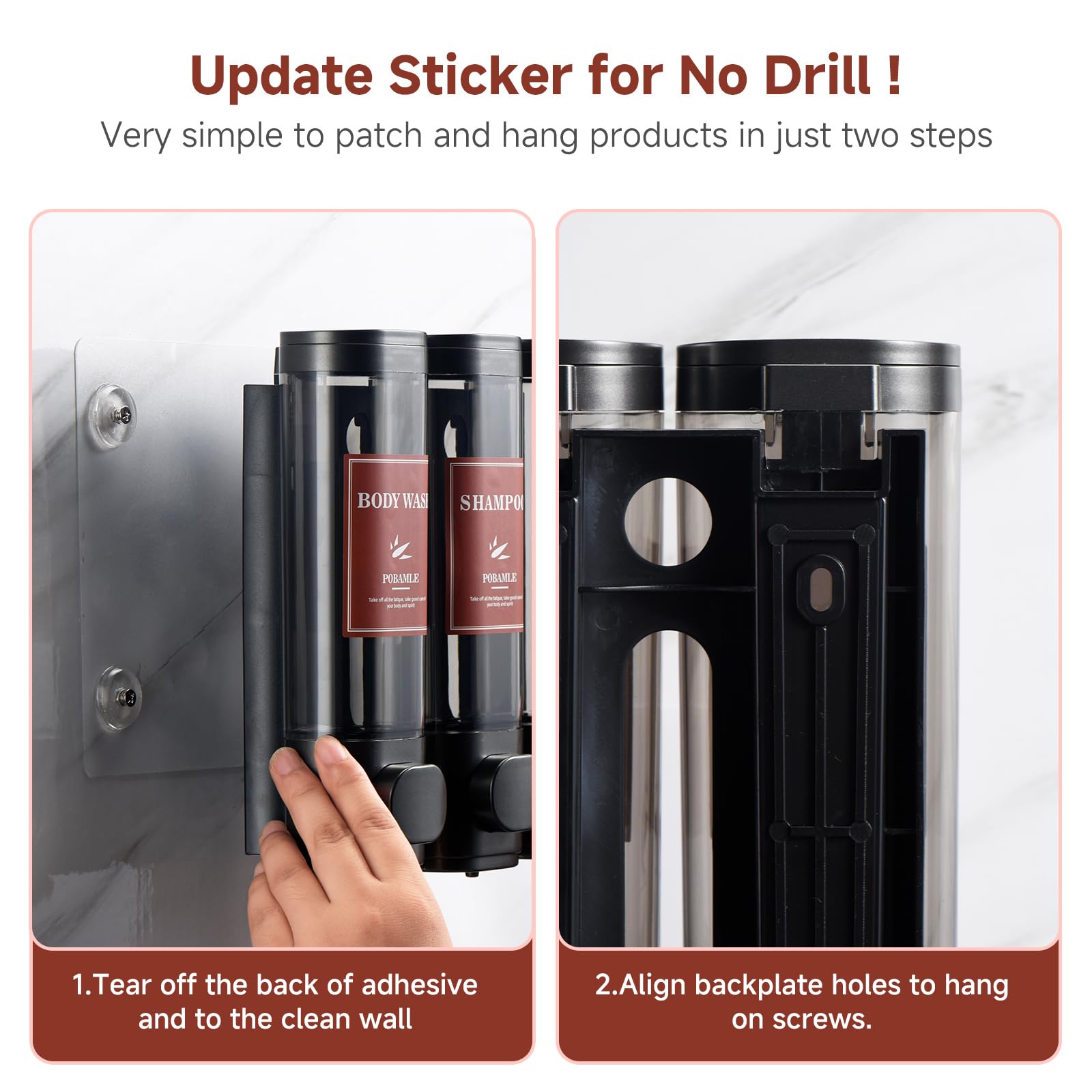 Wall Mounted 3-Chamber Shower Dispenser - No Drill Soap, Shampoo & Conditioner Holder for Bathroom - Perfect for Shower Gel, Body Wash & Hair Care Products - Ideal for Home, Gym & Spa Use