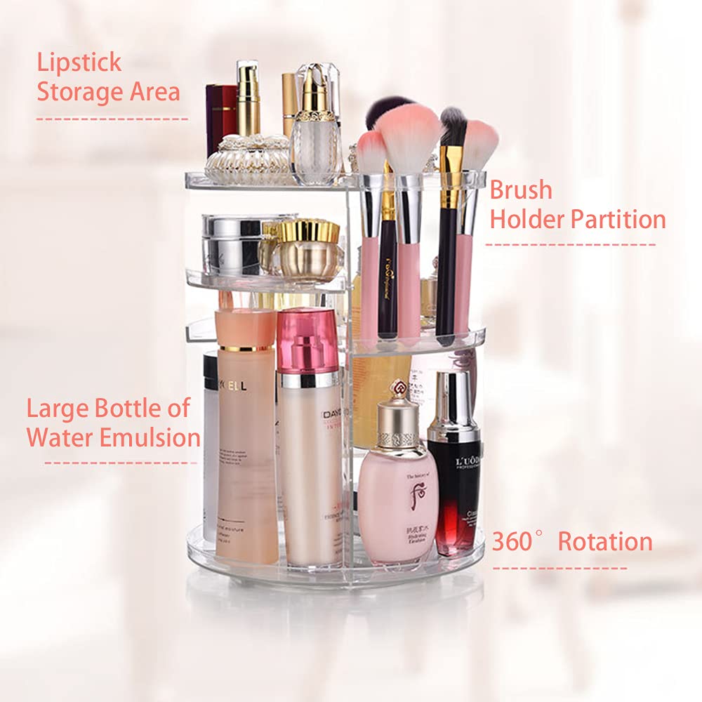 360° Rotating Makeup Organizer Box with Large Capacity - Perfume & Cosmetics Display Stand for Bathroom Storage | Space Saving Vanity Organizer for Makeup Brushes, Skincare Products & Jewelry