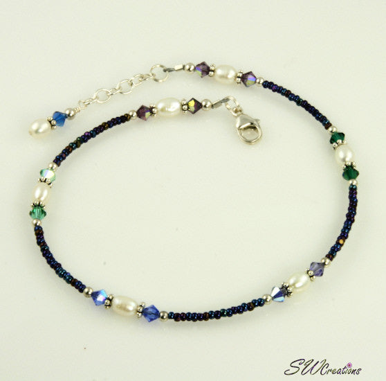 Elegant Winter Tanzanite Sapphire Beaded Anklet - Dainty Adjustable Ankle Bracelet for Women - Perfect for Holiday Parties, Beach Vacations & Everyday Wear