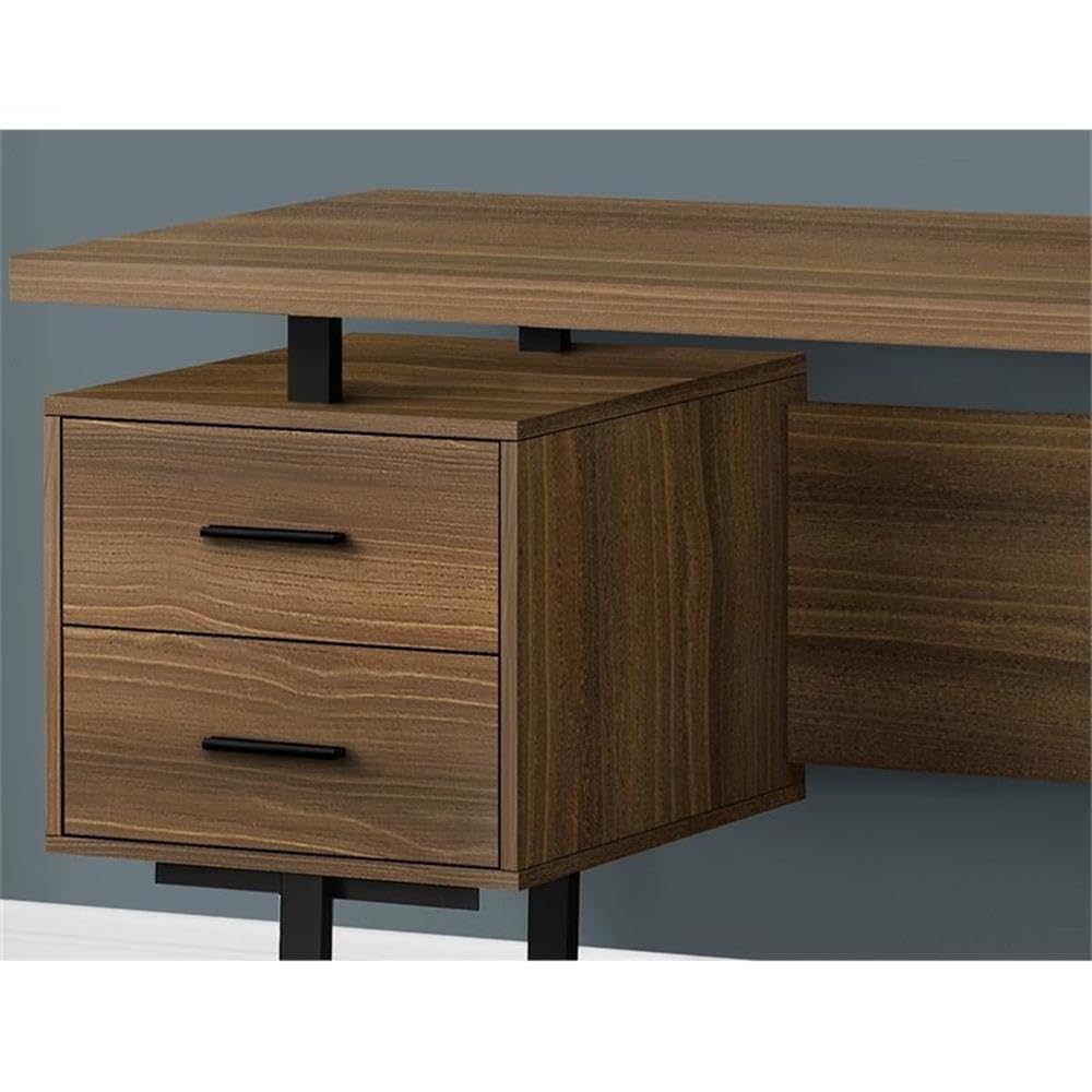 Pemberly Row Modern Reversible Floating Computer Desk - Walnut Finish for Home Office, Small Spaces & Workstations | Space-Saving Design