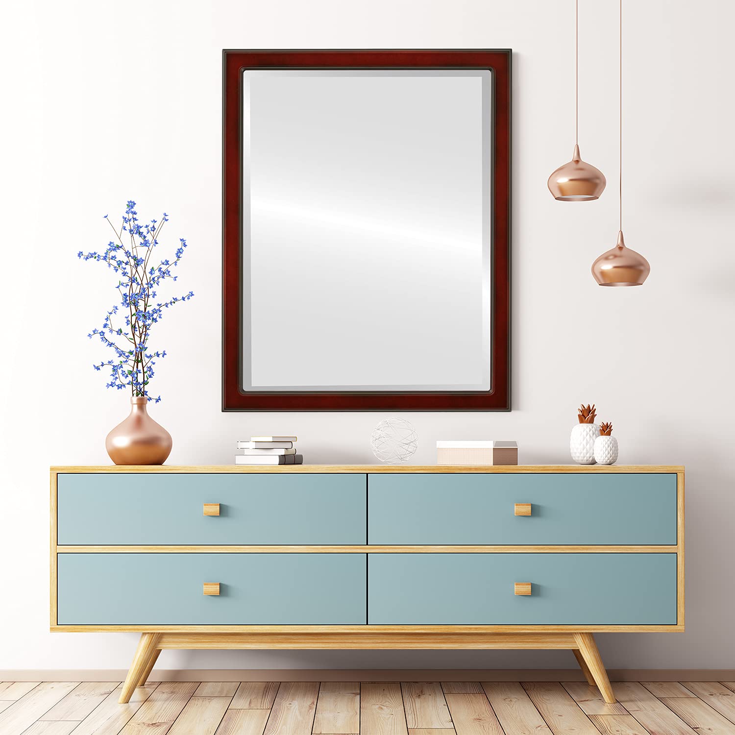Ovalcrest Rectangle Beveled Wall Mirror - Rosewood Frame 20x26 Inches - Modern Home Decor for Living Room, Bedroom & Entryway - Toronto Style Design