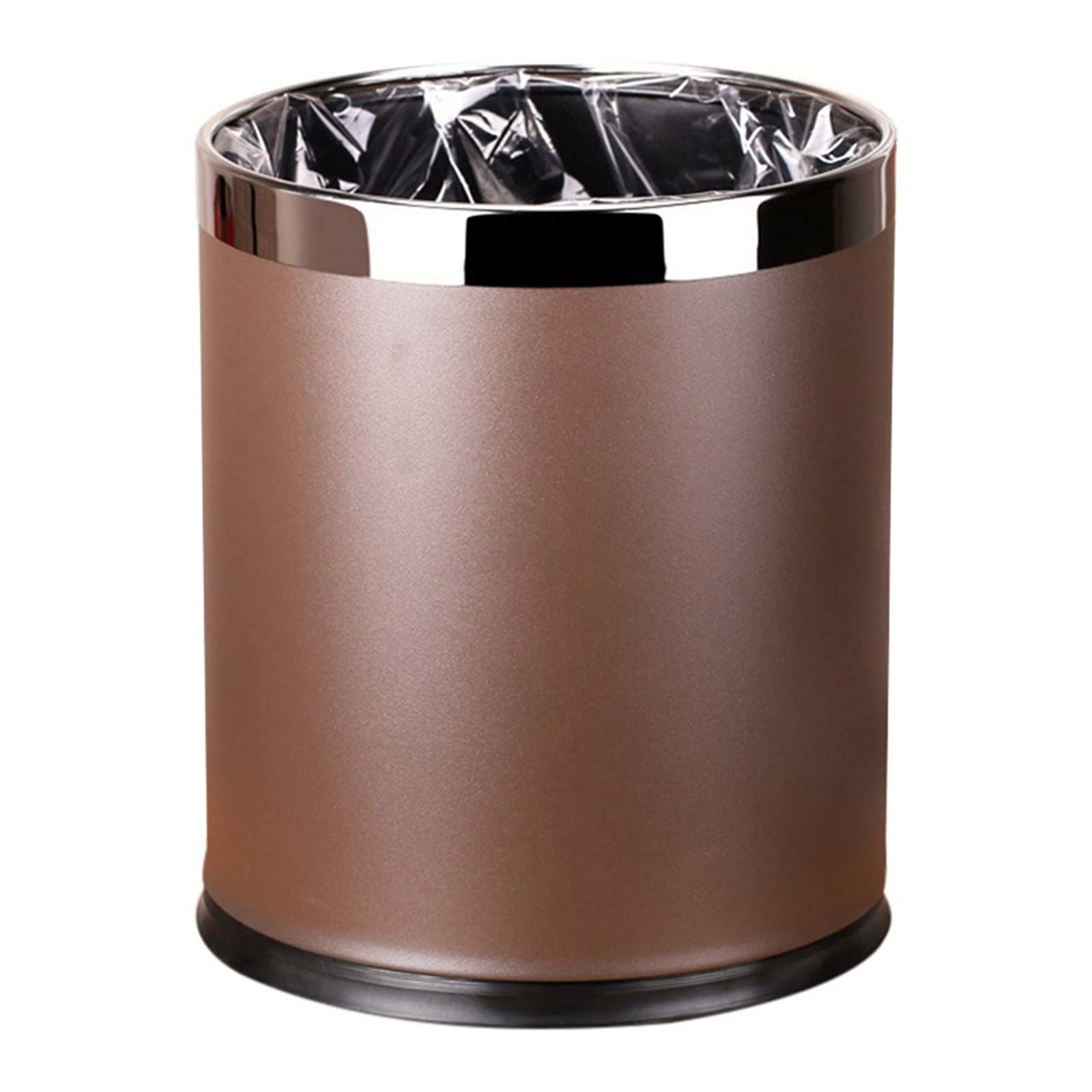 Luxury Metal Round Kitchen Trash Can - Stainless Steel Waste Bin for Home & Office, No Cover, Brown - Ideal for Kitchen, Bathroom, Living Room & Office Spaces