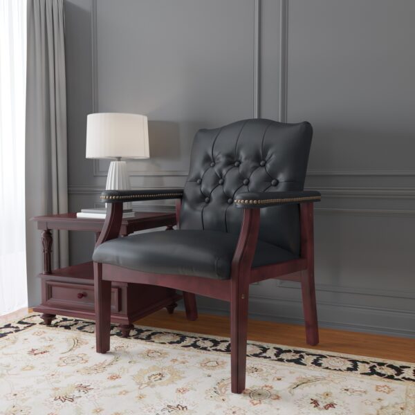 Boss Traditional Black Caressoft Guest Chair with Mahogany Finish - Elegant Accent & Dining Chair for Home & Office (Model B959) | Perfect for Living Rooms, Dining Areas & Reception Spaces