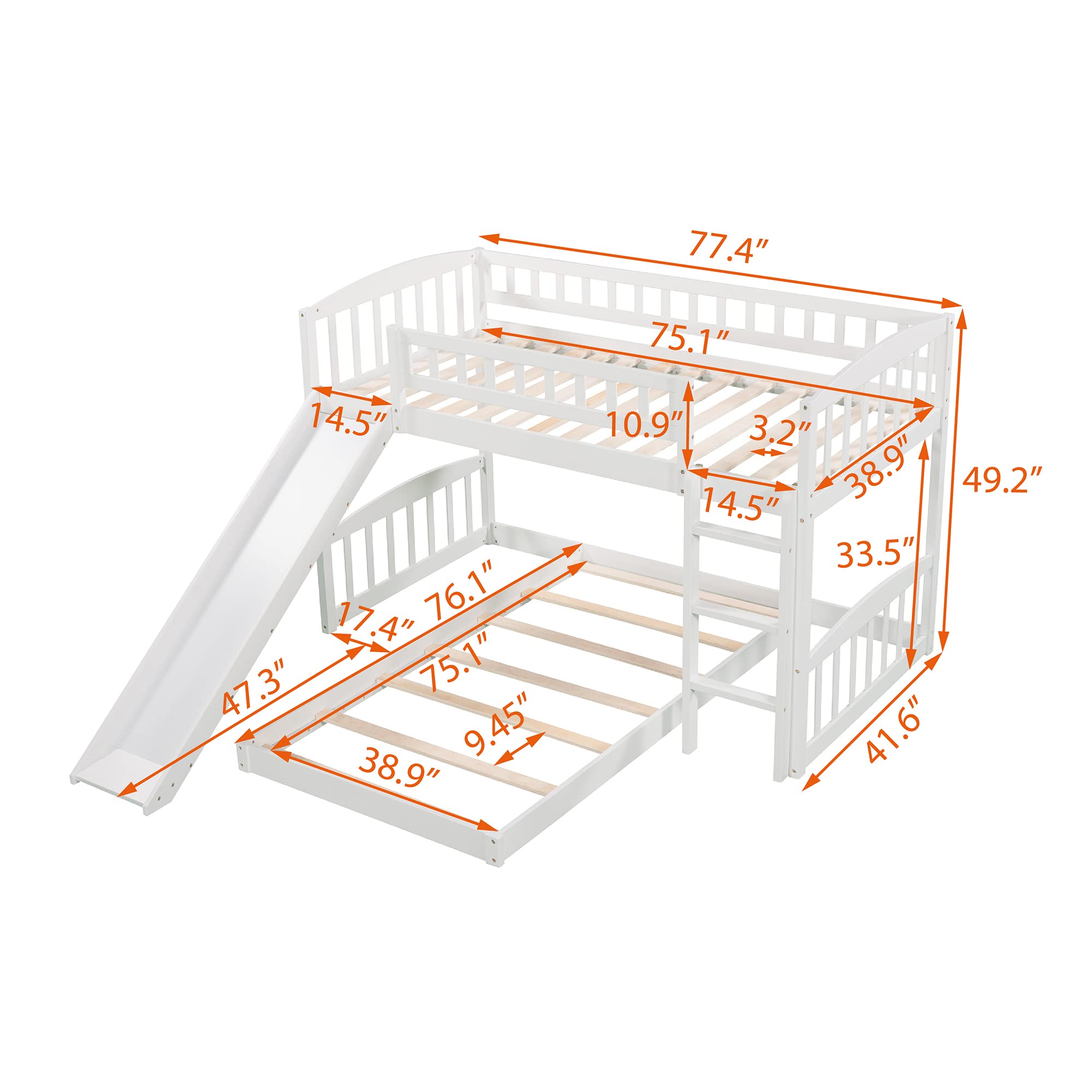 Harper & Bright Designs Twin Over Twin Bunk Bed with Slide - Low Loft Bed Frame for Kids, Boys, Girls & Teens - White | Perfect for Small Bedrooms, Playrooms & Sleepovers