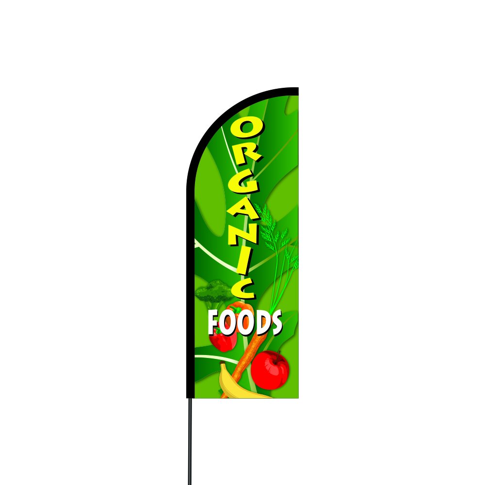 Organic Feather Flag Banner with Carbon Composite Pole Kit - 11ft Height, Durable & Lightweight for Outdoor Advertising, Events, and Store Promotions (26-UWF7-HUTD)
