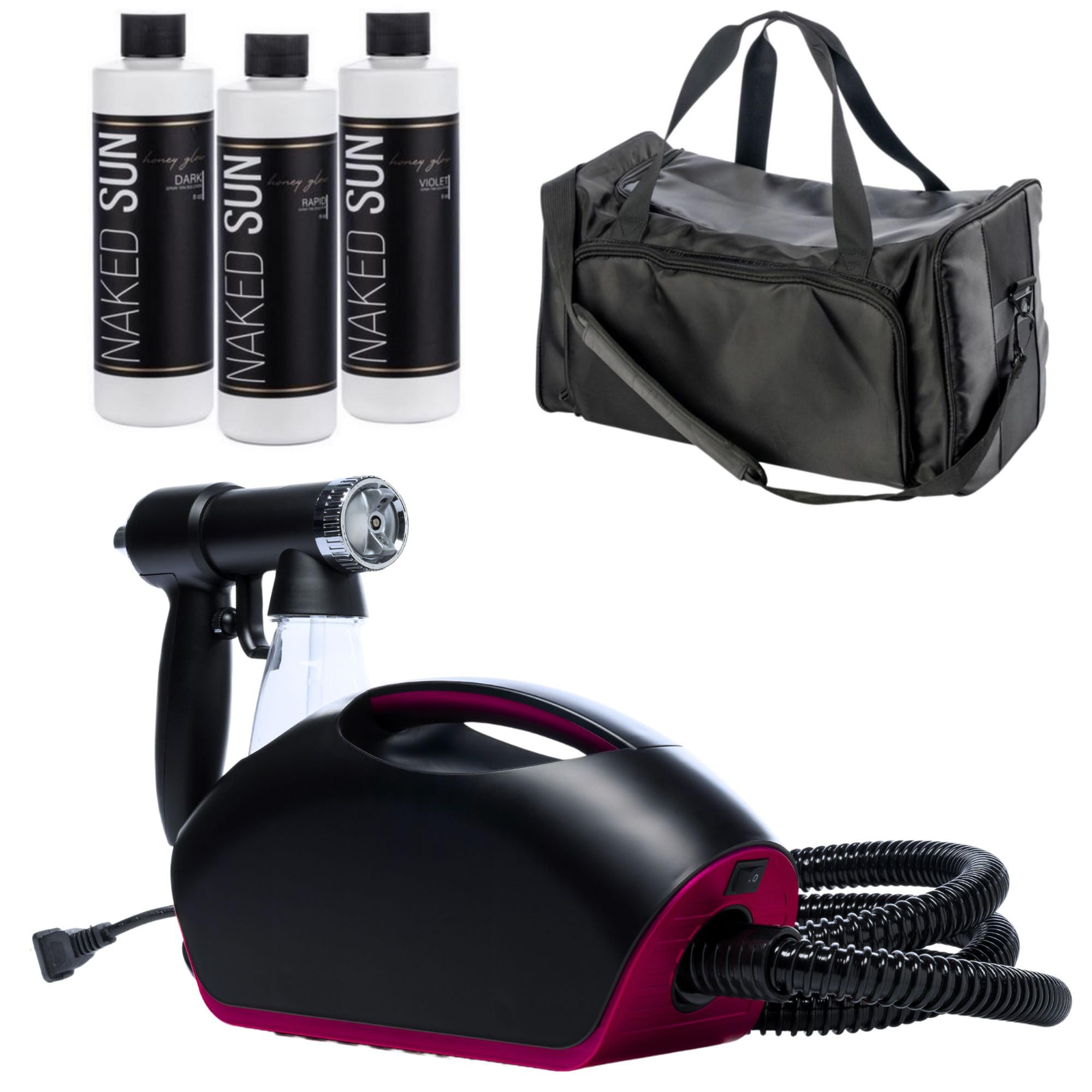 Professional Spray Tanning Machine Kit - Naked Sun Fascination with Honey Glow Solution & Tech Duffel (5-Piece Set) for Salon, Home Use & Mobile Tanning Business