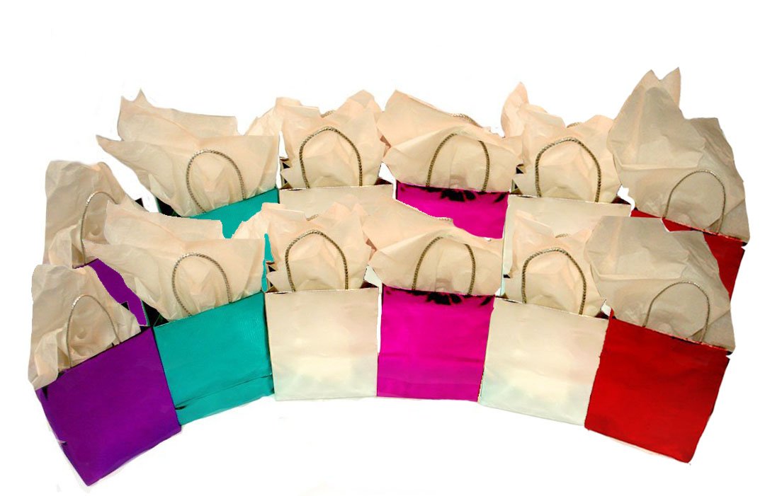 Premium PMU Foil Cube Gift Bags Assortment - 6 Pack | Elegant Party Favor Bags for Weddings, Baby Showers & Birthday Celebrations