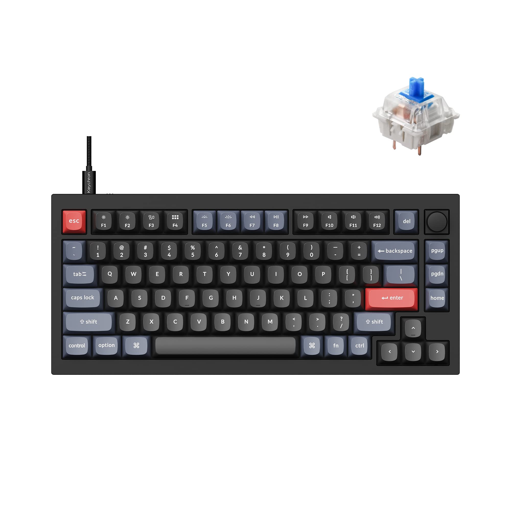 Keychron Q1 Version 2 Custom Mechanical Keyboard - 75% Layout, Hot-Swappable Gateron G Pro Blue Switches, QMK/VIA Programmable, Double Gasket Design, Wired USB-C, Compatible with Mac/Windows/Linux - Perfect for Gaming, Coding & Office Work