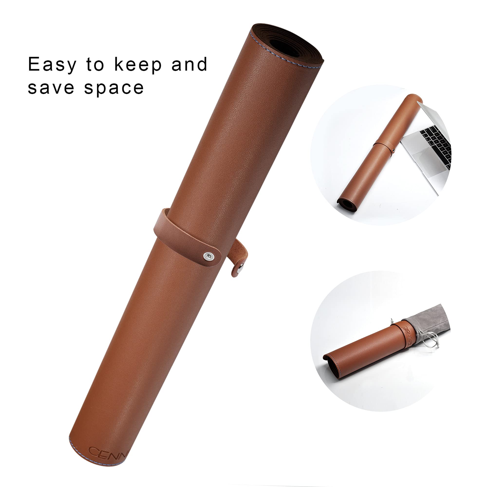 Premium CENNBIE Genuine Leather Desk Pad - Extra Large 59x23.6 Inch Non-Slip Mouse Mat & Office Desk Protector - Light Brown Writing Surface for Home & Office Workspace - Perfect for Computers, Laptops, and Professional Workstations