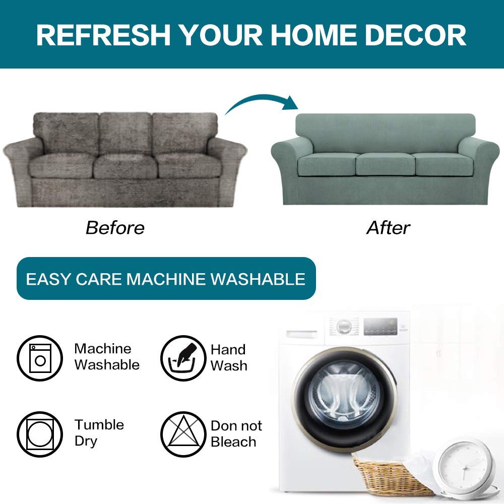 Turquoise Dark Cyan 3-Seater Sofa Cover & 2-Seater Loveseat Cover Set - Stretchable Slipcover for Living Room Furniture Protection (Fits Sectional, Couch, Home Decor)
