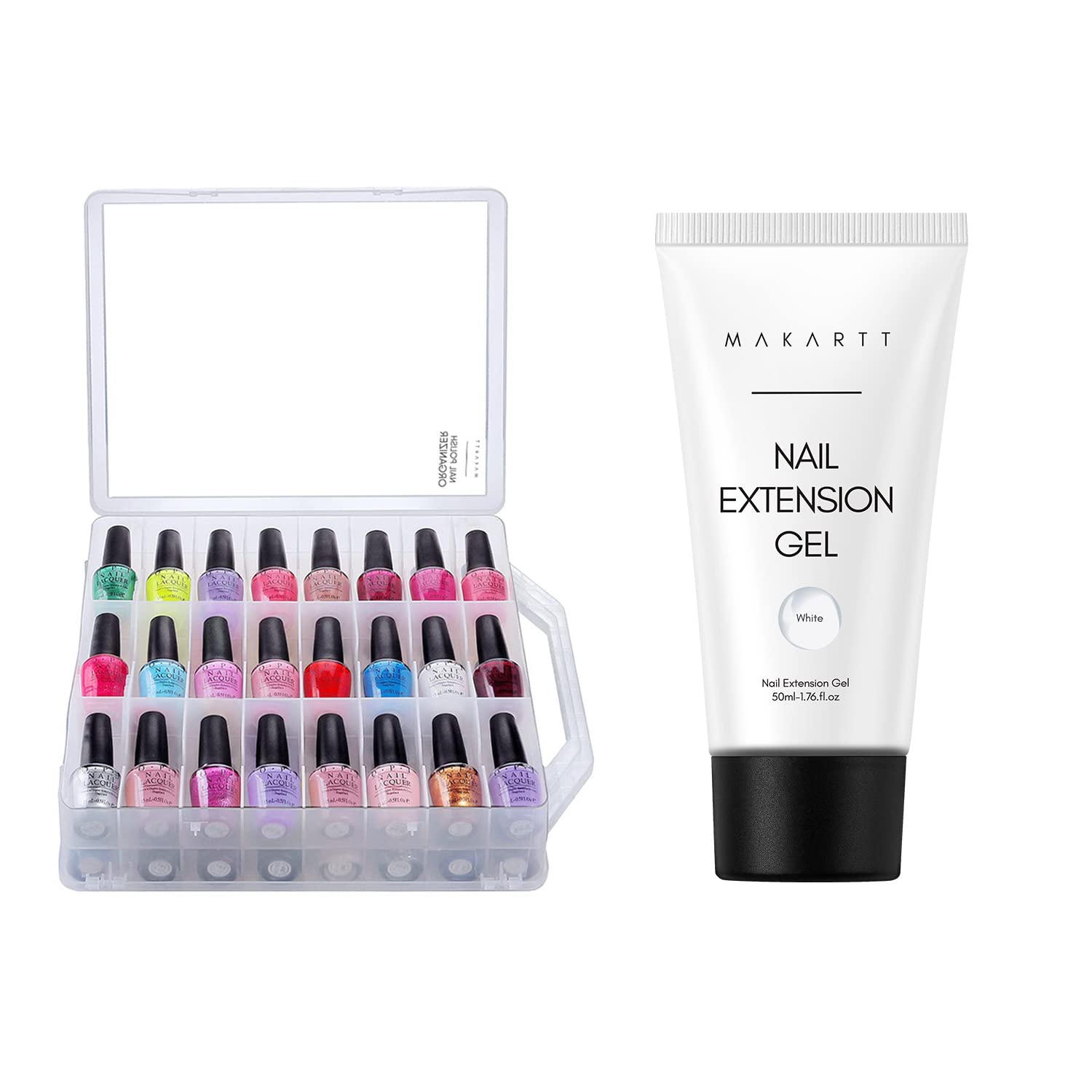 Makartt Clear Nail Polish Organizer - Holds 48 Bottles, Includes Poly Nail Gel, Extension Gel & White Builder Gel - Perfect for Salon, Home & Professional Nail Artists