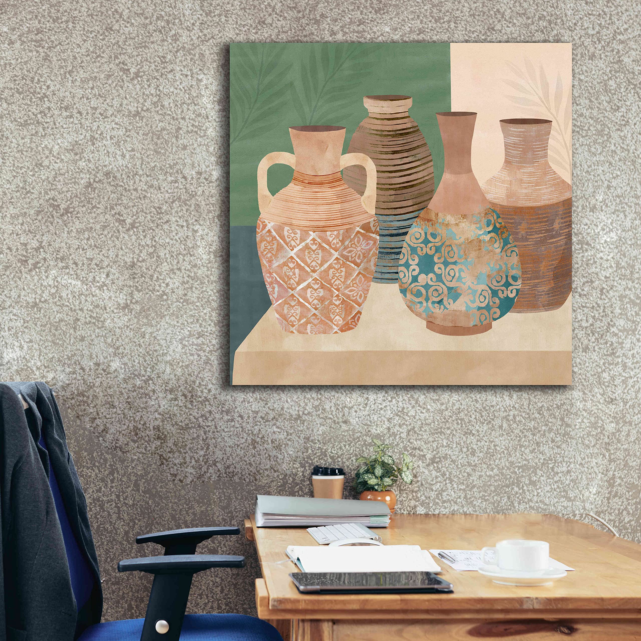 Epic Graffiti 'Earthenware Pots III' by Flora Kouta - 37x37 Inch Giclee Canvas Wall Art Print - Modern Abstract Home Decor for Living Room, Bedroom & Office
