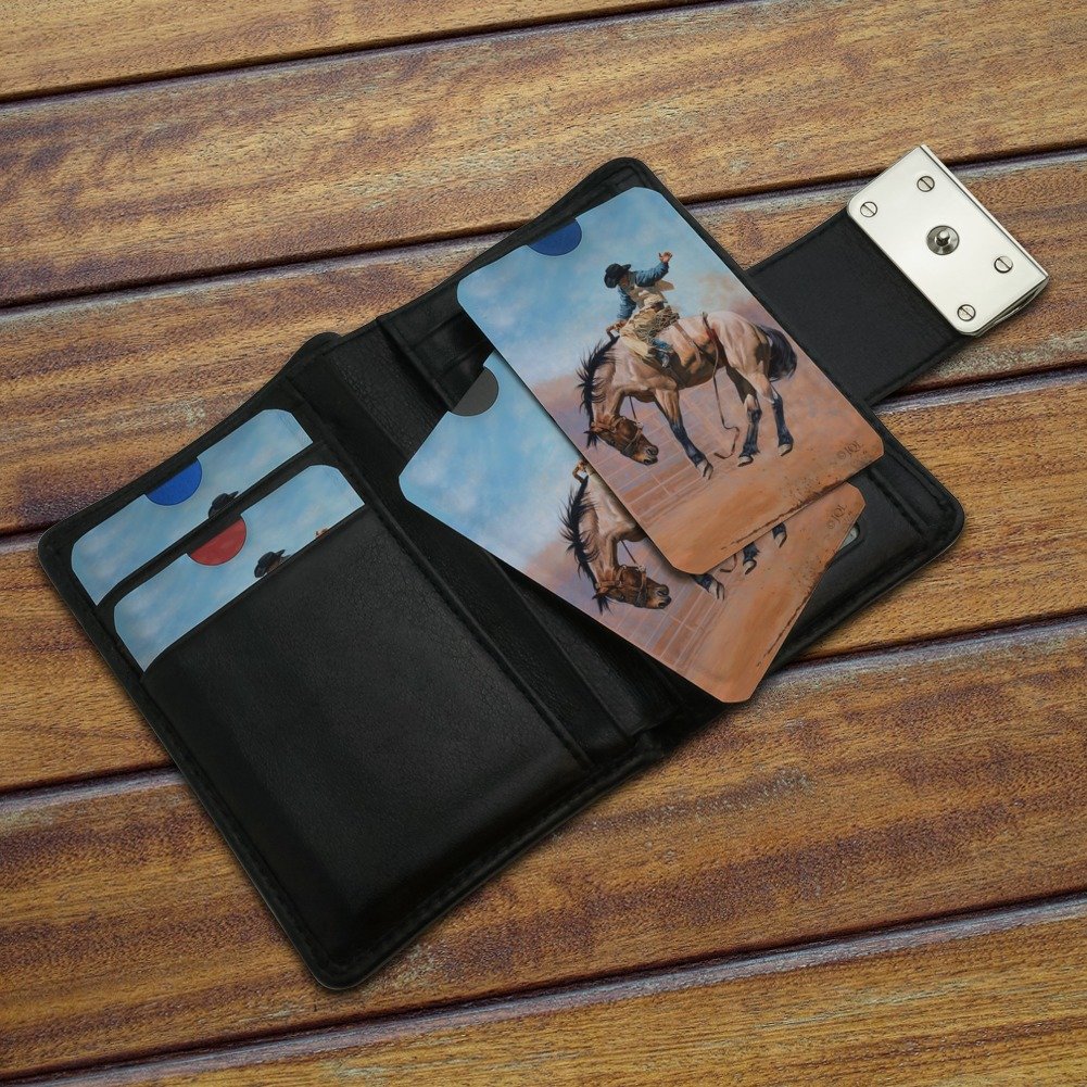 RFID Blocking Credit Card Holder Set of 4 - Secure Cowboy Rodeo Themed Wallet Protectors for Saddle Bronc Riding Events | Perfect for Travel, Equestrian Sports & Western Lifestyle