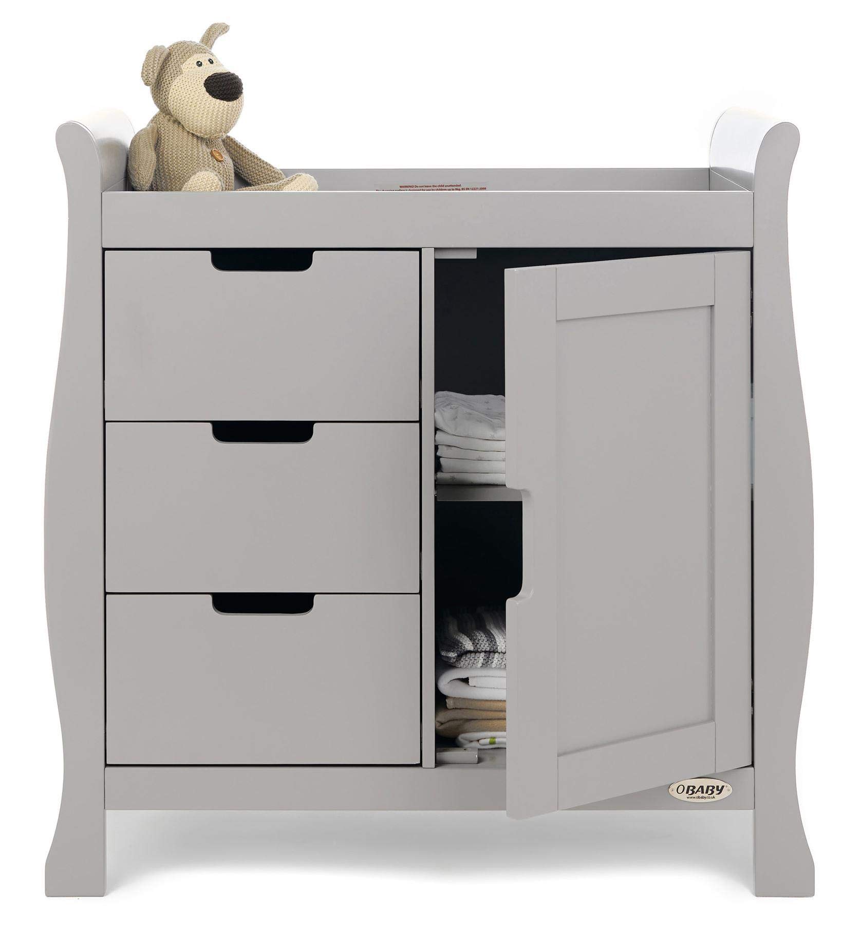 Obaby Stamford Closed Baby Changing Unit in Warm Grey - Compact Nursery Storage & Diaper Station for Small Spaces