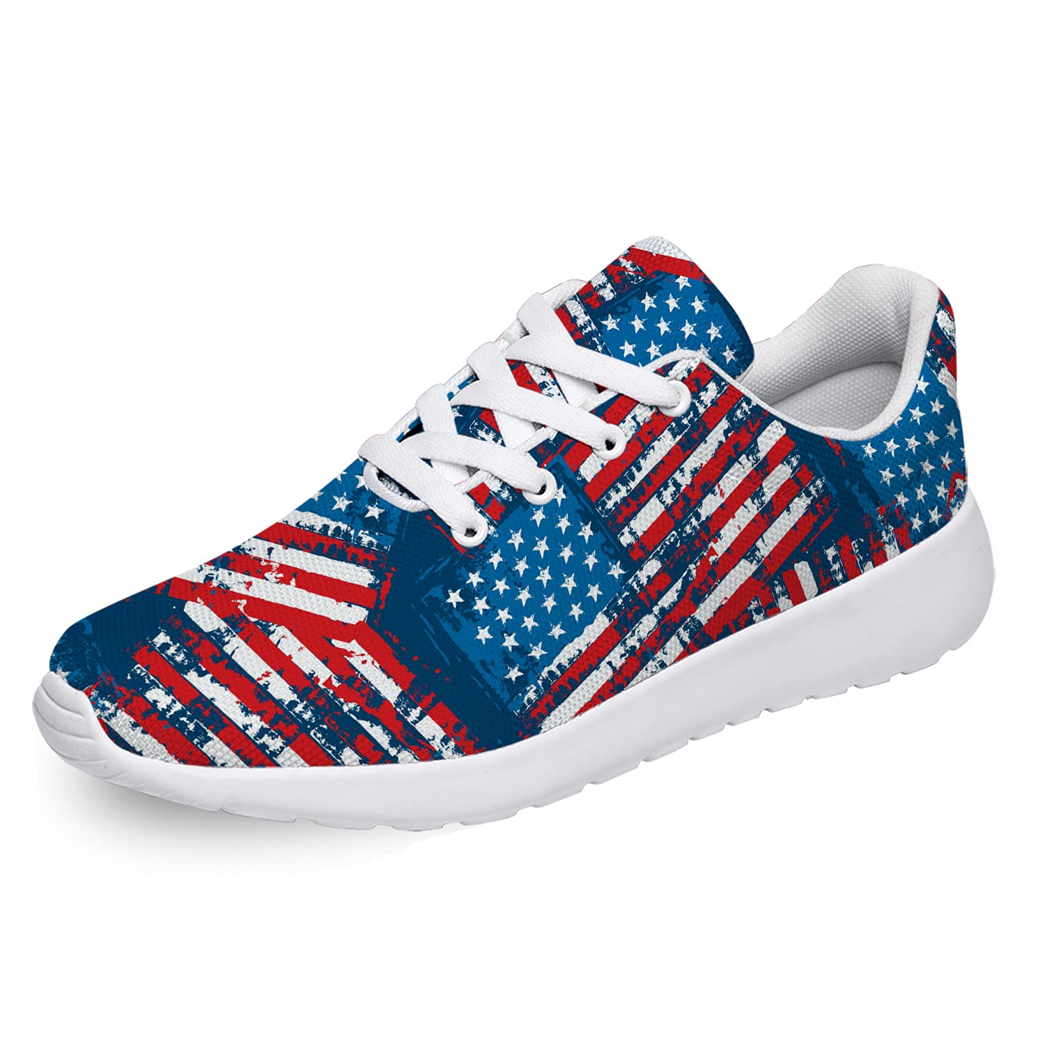 **Ciadoon Patriotic USA Flag Running Shoes for Men & Women - Comfortable Walking & Tennis Sneakers with Distressed American Flag Design - Perfect Gift for Independence Day & Patriotic Events - Size 10 Men/11.5 Women (White)**