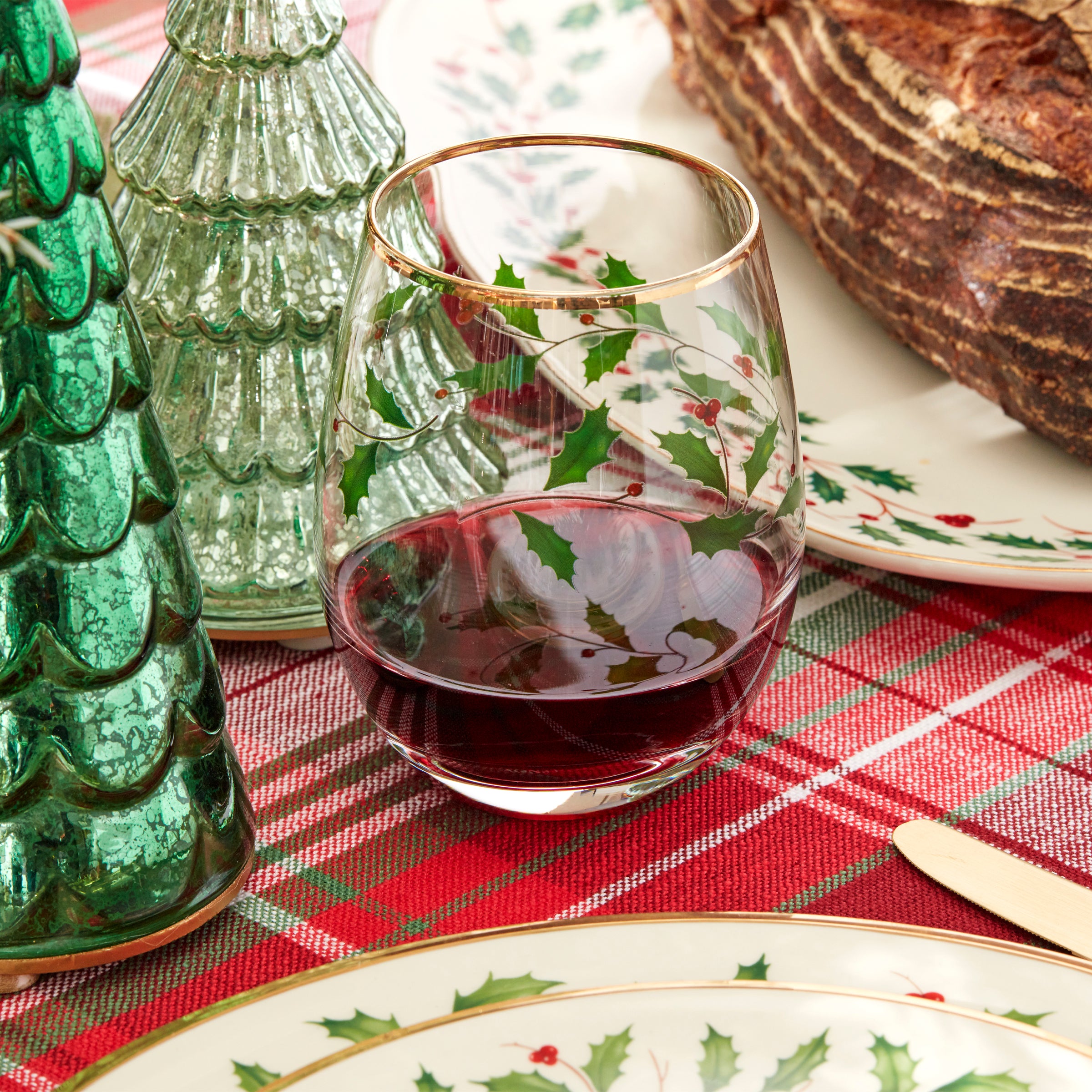 Holiday Stemless Wine Glasses Set of 4 - Shatterproof & Dishwasher Safe - Perfect for Christmas Parties, Thanksgiving Dinner & New Year Celebrations