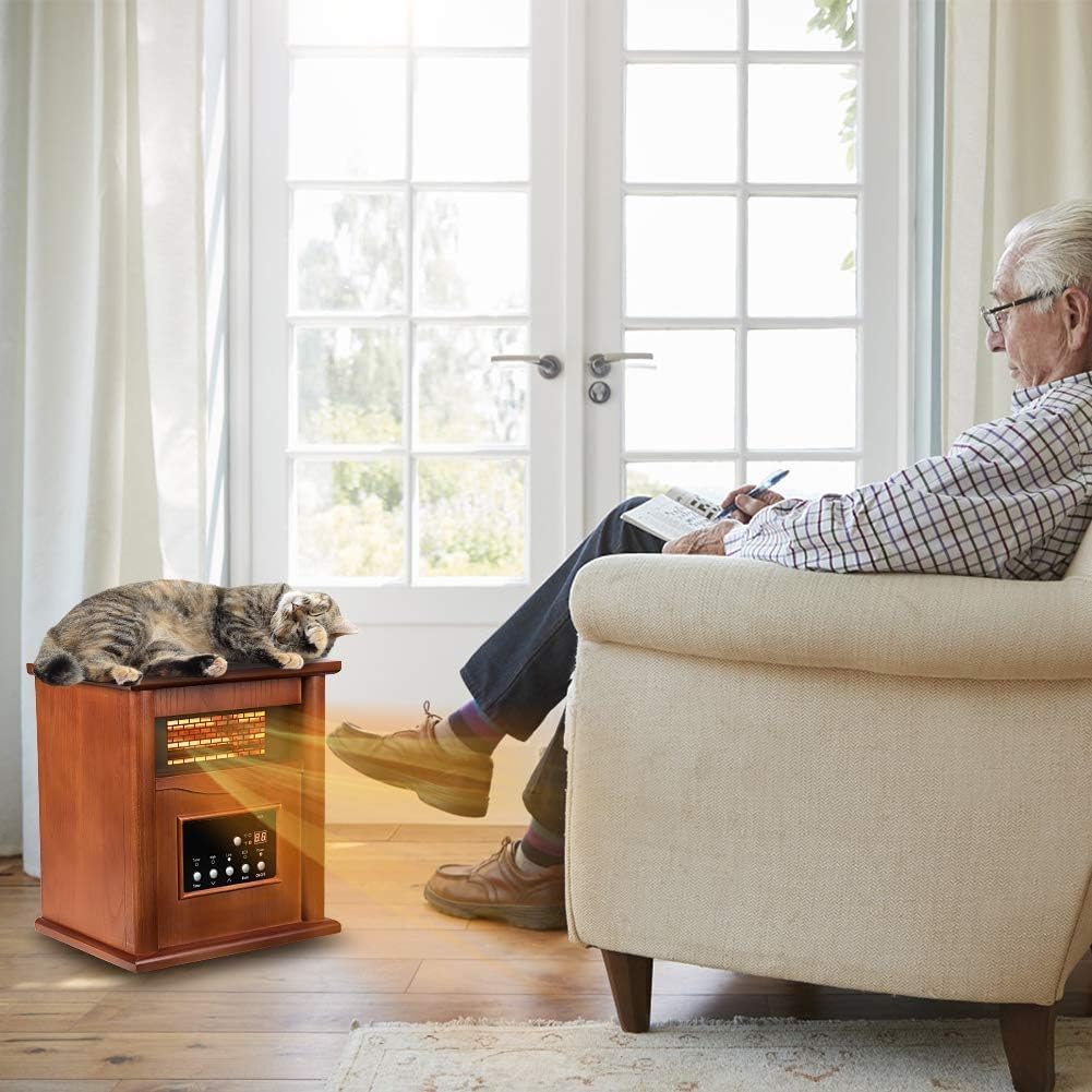 1500W Electric Infrared Space Heater with Remote Control - Quartz Indoor Heater for Large Rooms & Basements | 3 Heat Settings, 12H Timer, Tip-Over & Overheat Protection | Perfect for Home, Office & Winter Heating (Light)