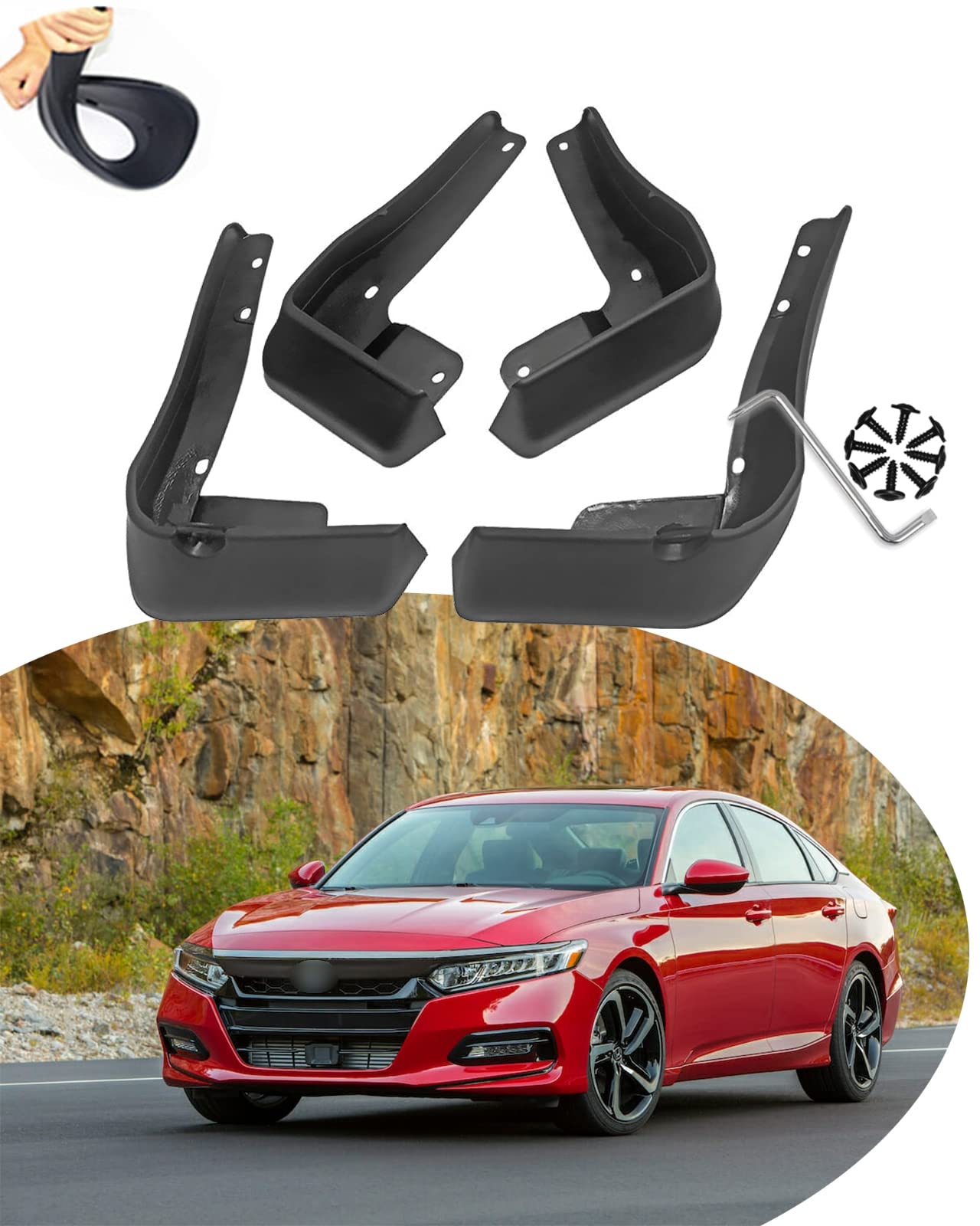 XUIKEXY 4-Piece Custom Mud Flaps Splash Guards for 2018 Honda Accord - Front & Rear Replacement Auto Accessories | Perfect for All-Weather Protection & Off-Road Driving