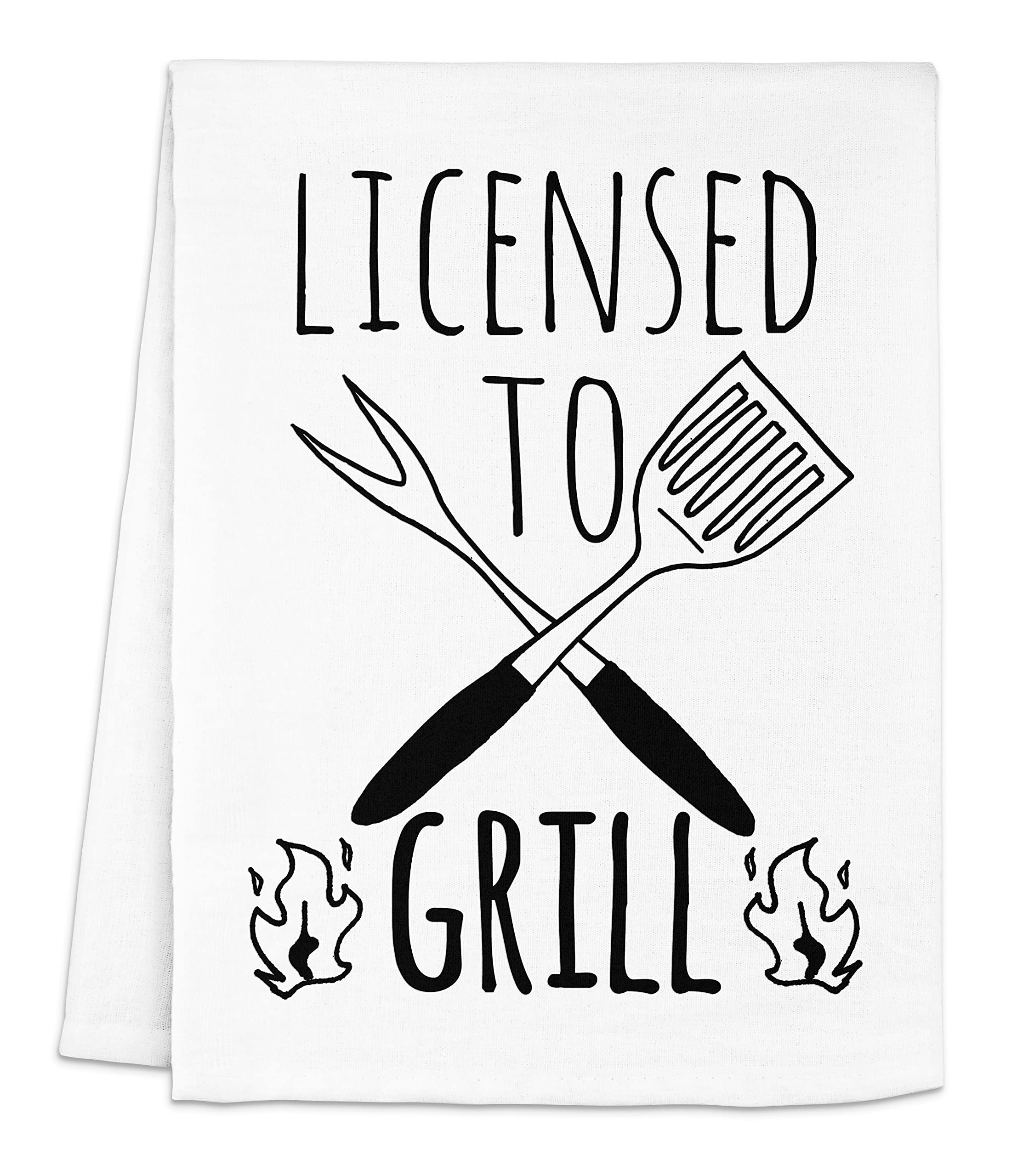 Funny Licensed to Grill Flour Sack Towel - Farmhouse Kitchen Decor & Housewarming Gift for BBQ Lovers