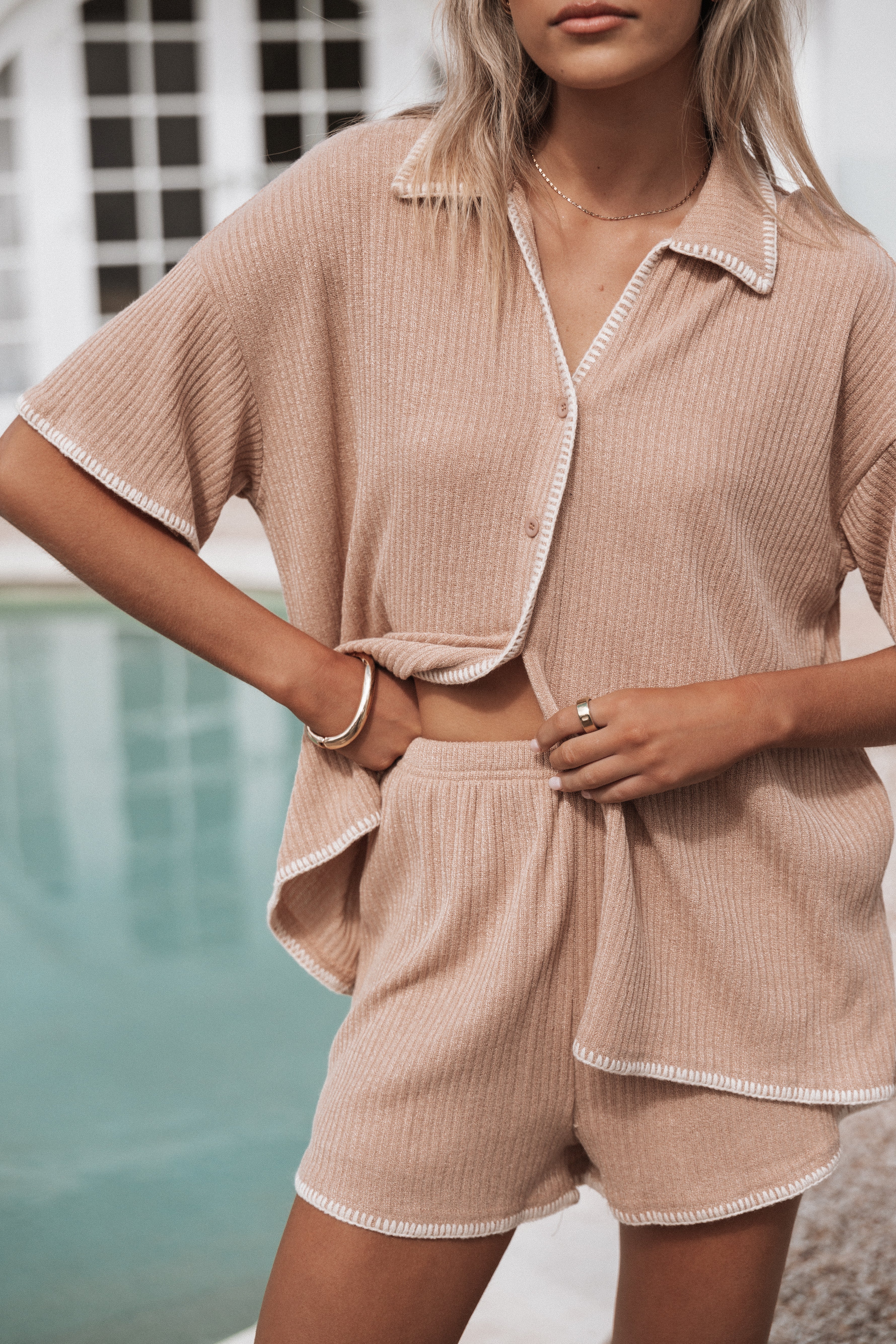 Essen Knit Short Set - Mocha Cream | Comfortable Lounge & Sleepwear for Women | Perfect for Home, Yoga & Relaxation