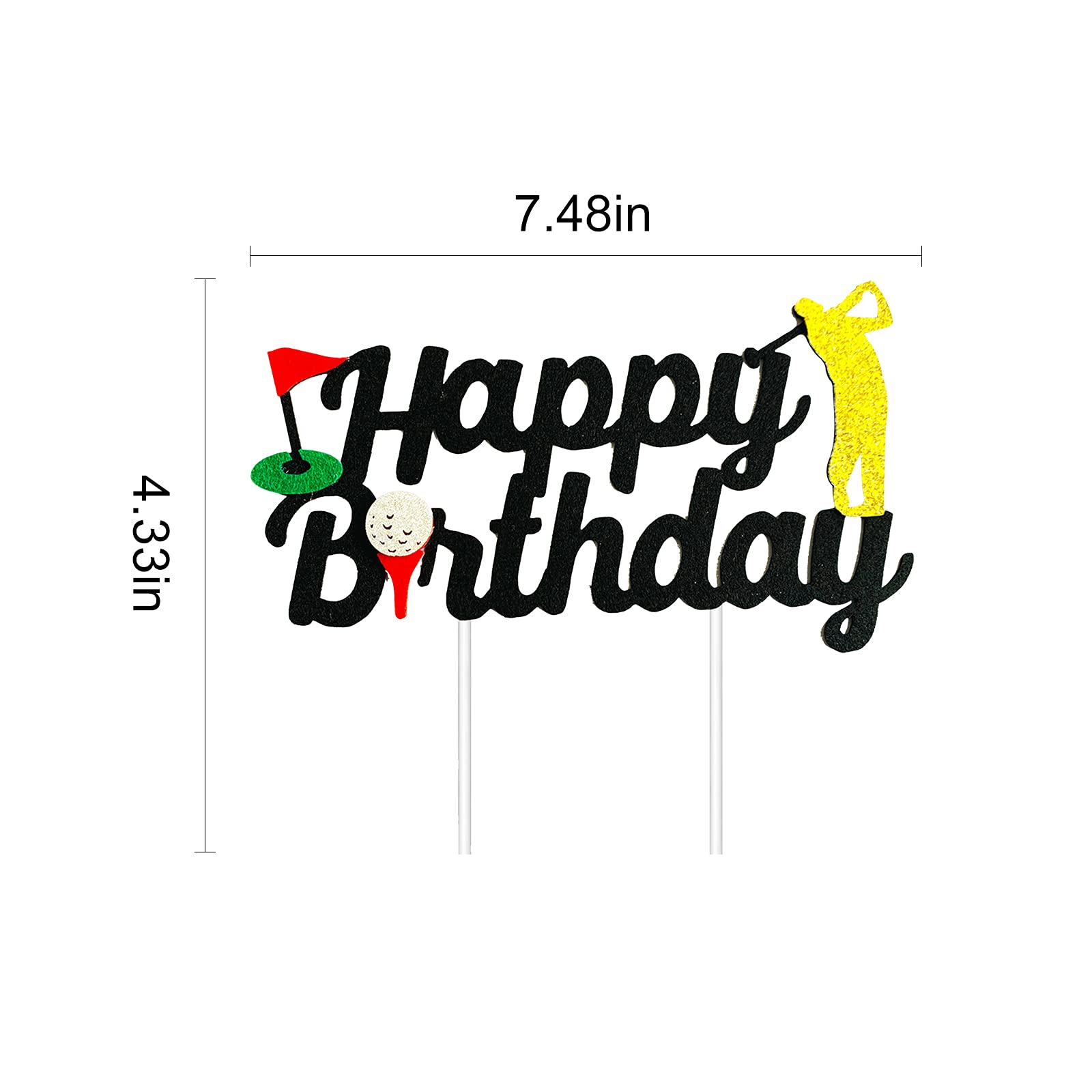 Golf Cake Topper - Black & Gold Golf Ball Birthday Party Decorations for Men, Women & Kids - Double Sided Glitter Sports Theme Cake Decor - Perfect for Golf Themed Birthday Parties, Retirement Celebrations & Sports Events