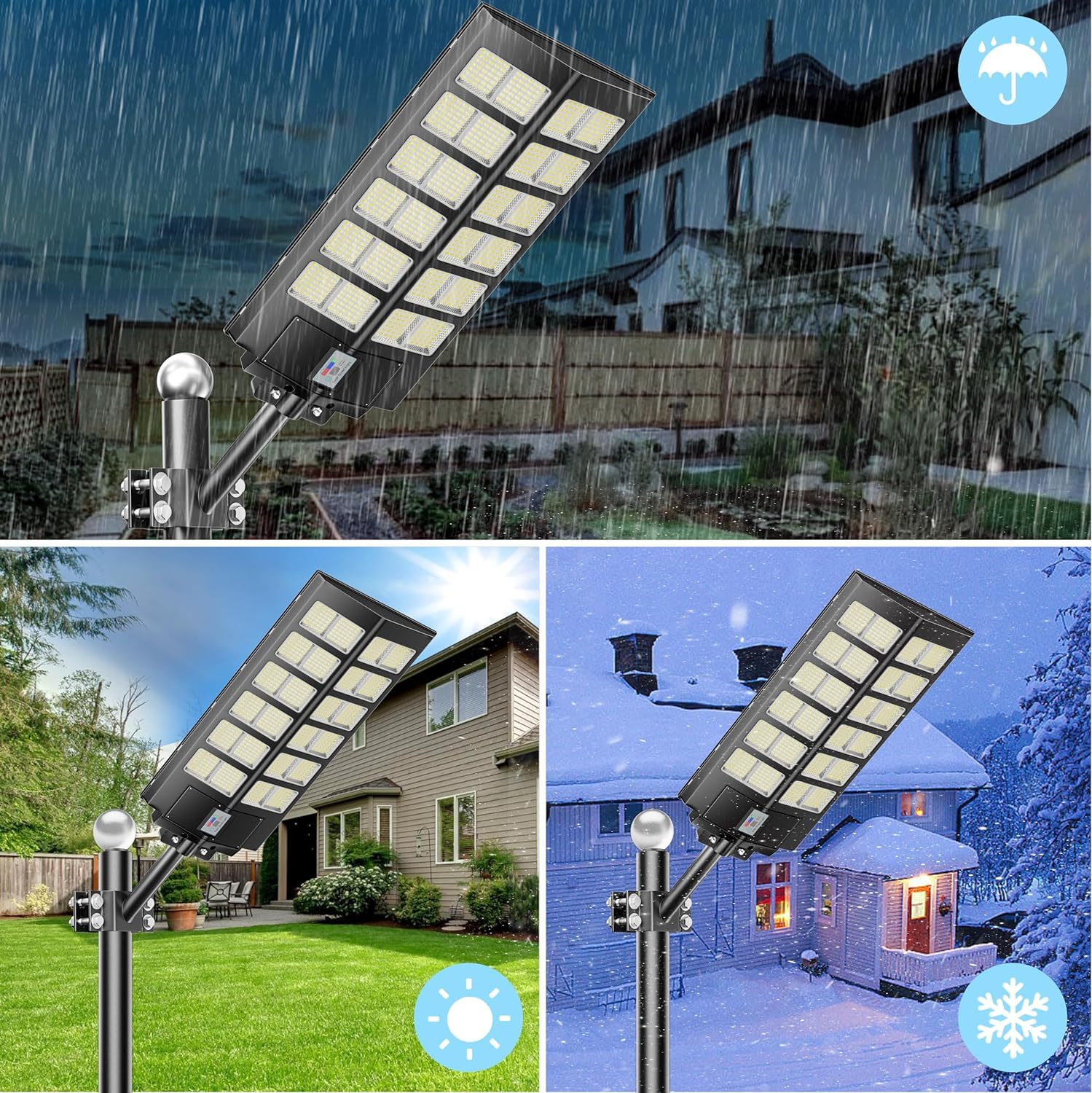 4800W 300000LM Solar Street Lights Outdoor Waterproof - 7000K Bright White LED Parking Lot Lights with Motion Sensor & Dusk to Dawn Auto On/Off - Wide Angle Solar Powered Yard Lights (3-Pack) for Driveway, Garden, Pathway, and Backyard Security Lighting