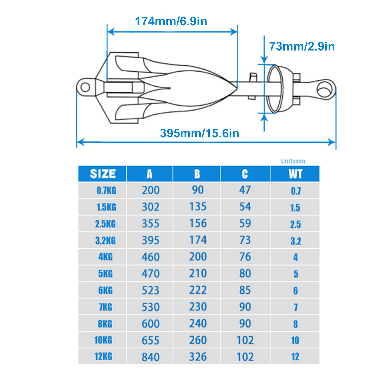 KIMISS 7lbs Foldable Grapnel Boat Anchor - 316 Stainless Steel Marine Hardware for Yachts, Fishing Boats & Small Watercraft | Perfect for Shallow Waters, Kayaking & Dinghy Mooring