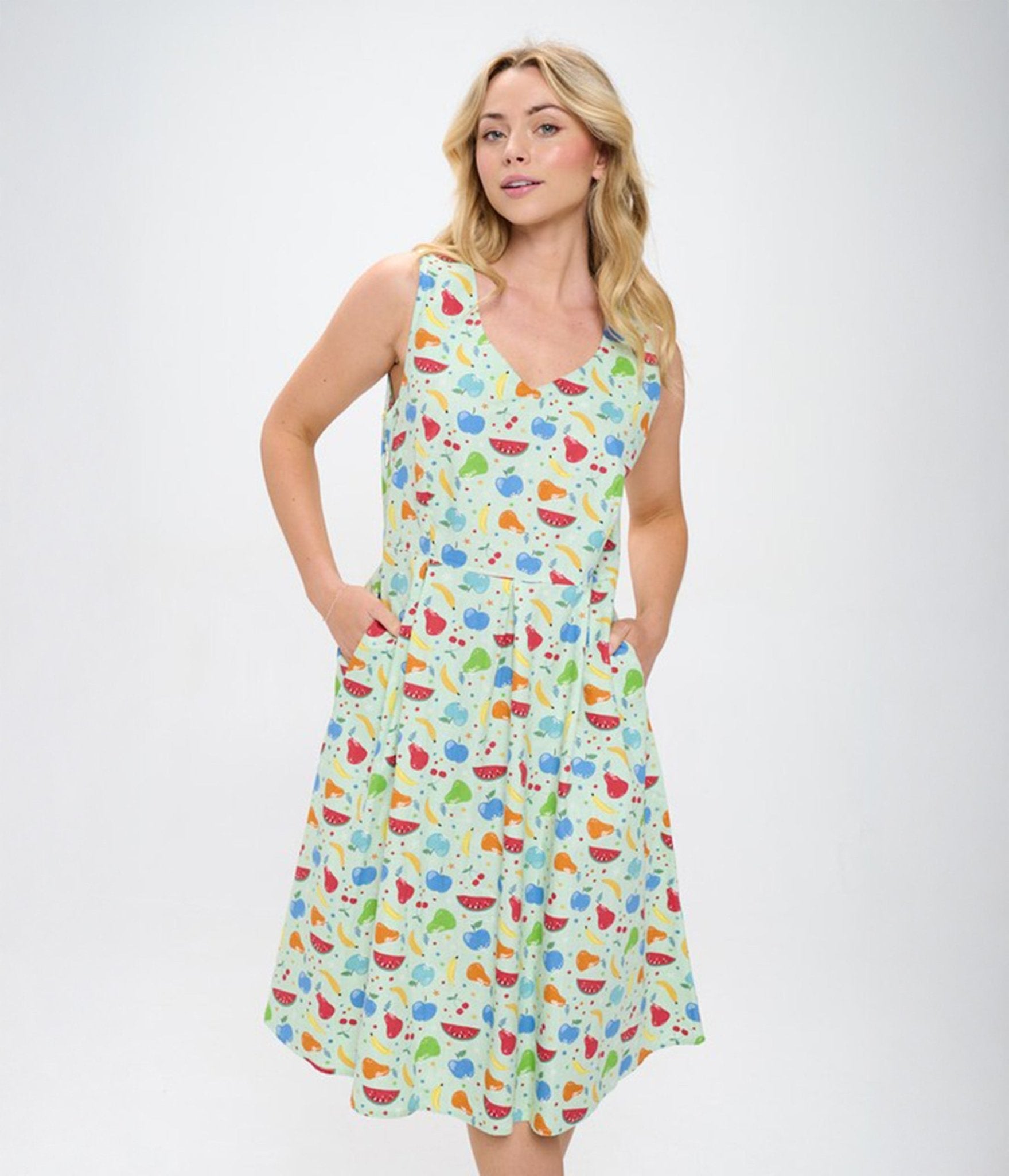 Stylish Multicolor Fruit Print Cotton Swing Dress - Perfect for Summer Outings, Beach Vacations & Casual Wear