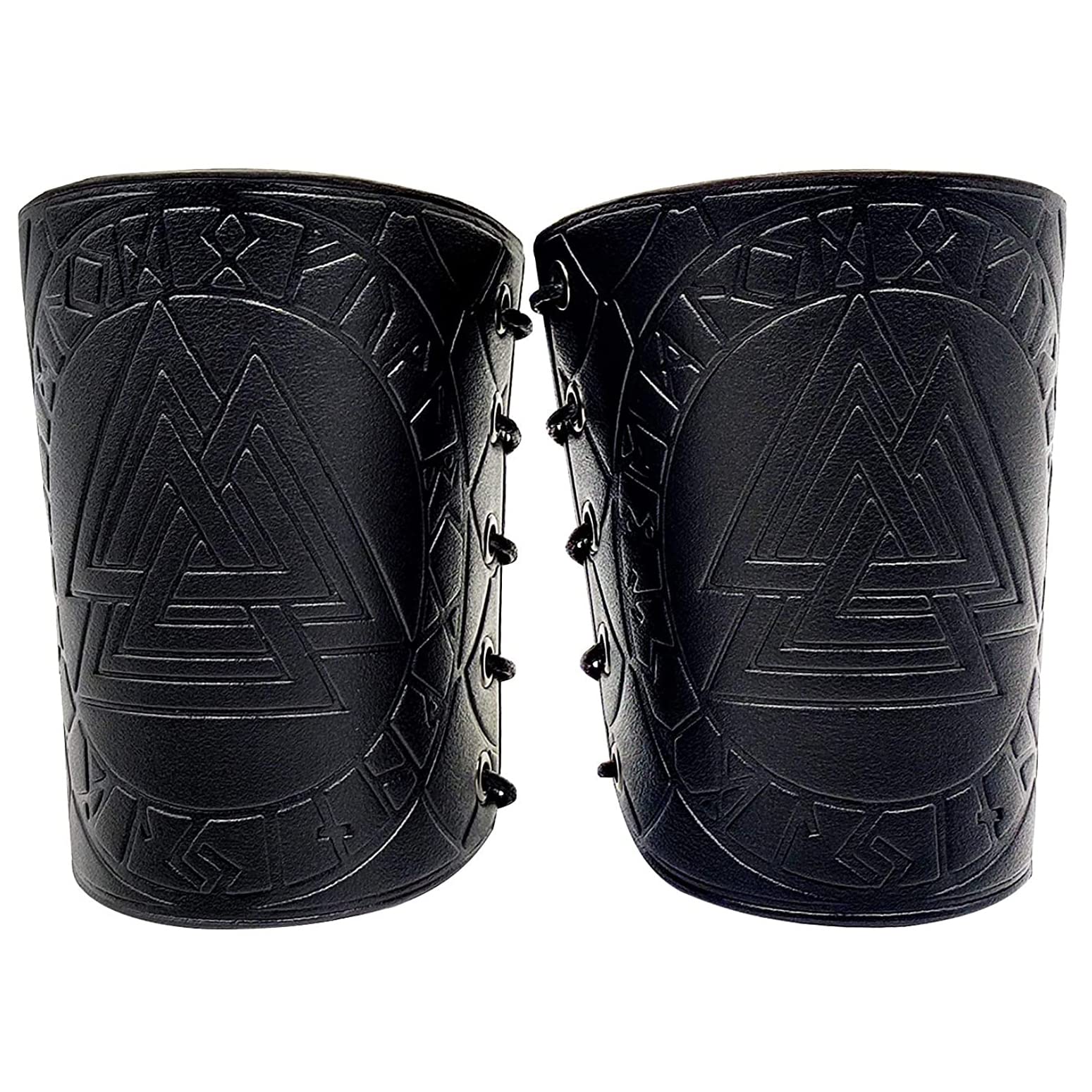 Viking Leather Bracers - Medieval Knight Arm Guards, LARP PU Leather Gauntlet, Embossed Armor Wristband for Cosplay & Renaissance Fairs | Perfect for Historical Reenactments, Role Playing Games and Medieval Costume Accessories