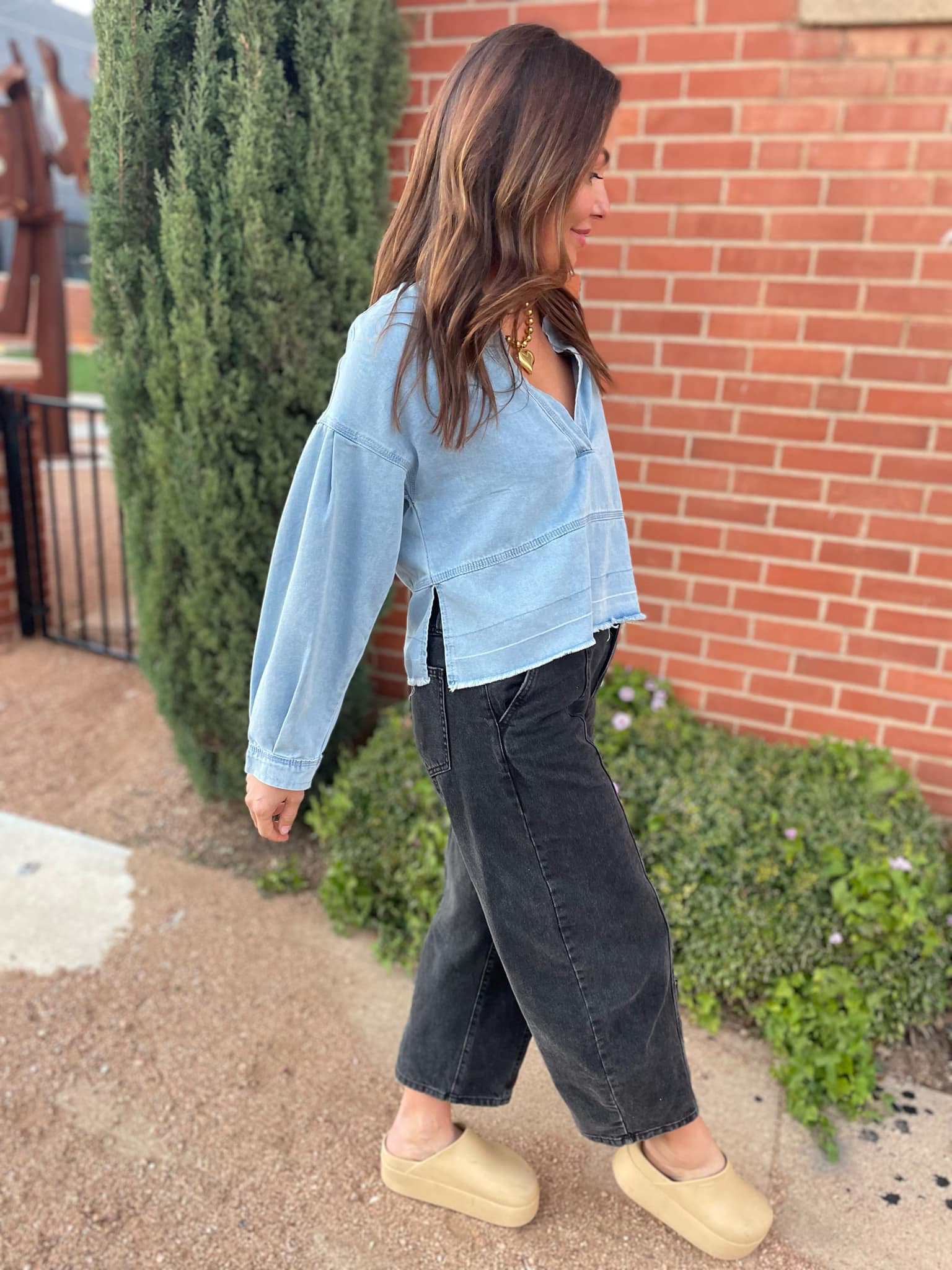 PREORDER: Dylan Denim Blouse for Women - Stylish Button Down Shirt with Long Sleeves - Perfect for Casual Outfits, Office Wear & Date Nights