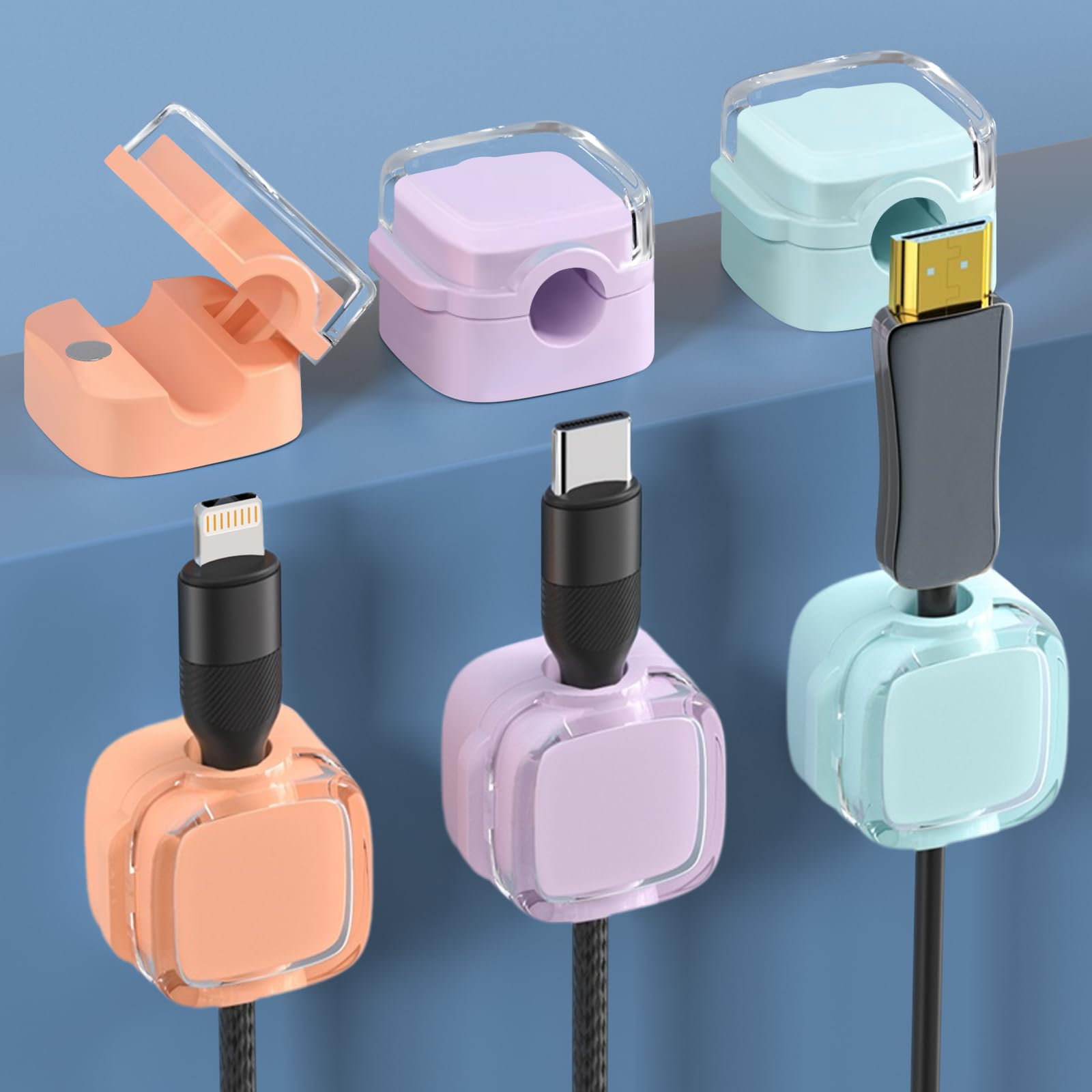 6 Pack Magnetic Cable Clips - Adjustable Cord Holder for Desk, Nightstand & Car | Under Desk Cable Management Organizer | Home Office & Kitchen Wire Organizer for Computer, Phone & Electronics Accessories | Perfect for Clutter-Free Workspace & Neat Cable Arrangement