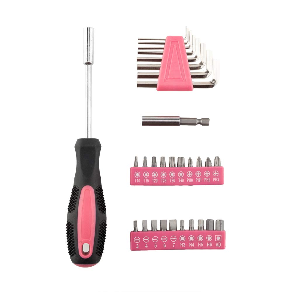 39-Piece Household Tool Kit Set with Plastic Storage Case - Pink - Essential Hand Tools for Homeowners, DIYers & Handymen - Perfect for Home Repairs, Maintenance & DIY Projects
