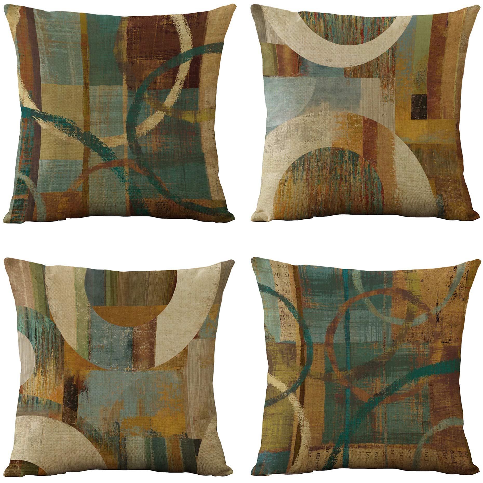 Vintage Geometric Decorative Throw Pillow Covers Set of 4 - 18x18 Inch Square Cushion Cases for Sofa, Couch, Bed & Living Room - Wooden Print Home Decor (Perfect for Farmhouse, Bohemian & Modern Interior Design Styles)