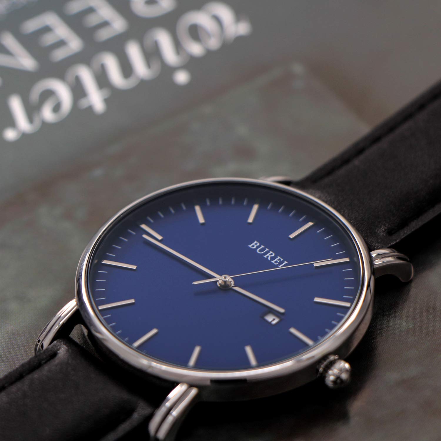 BUREI Men's Minimalist Analog Leather Quartz Watch - Waterproof Fashion Wristwatch for Business & Casual Wear | Perfect for Office, Dating & Everyday Use