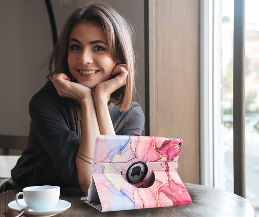 360° Rotating Stand Case for iPad 9.7 inch (5th/6th Gen) & iPad Air 2 - Protective Smart Cover with Auto Sleep/Wake Function - Marble Pink | Perfect for Work, Study & Travel