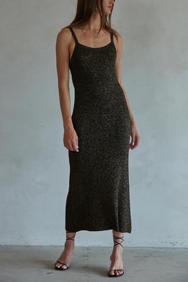 Final Sale - Off The Grid Midi Dress in Black & Gold | Boho Chic Summer Dress for Beach Vacation, Music Festival & Casual Outings