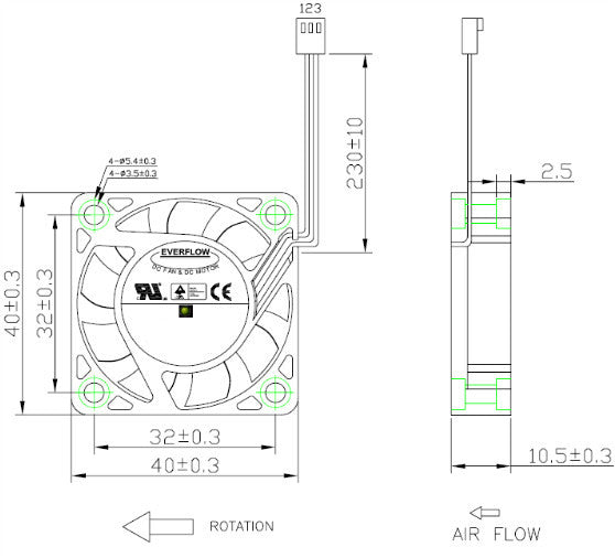 Everflow 40x40x10mm Medium Speed Ball Bearing 3-Pin Fan R124010BM - Perfect for PC Cooling, Electronics, and DIY Projects