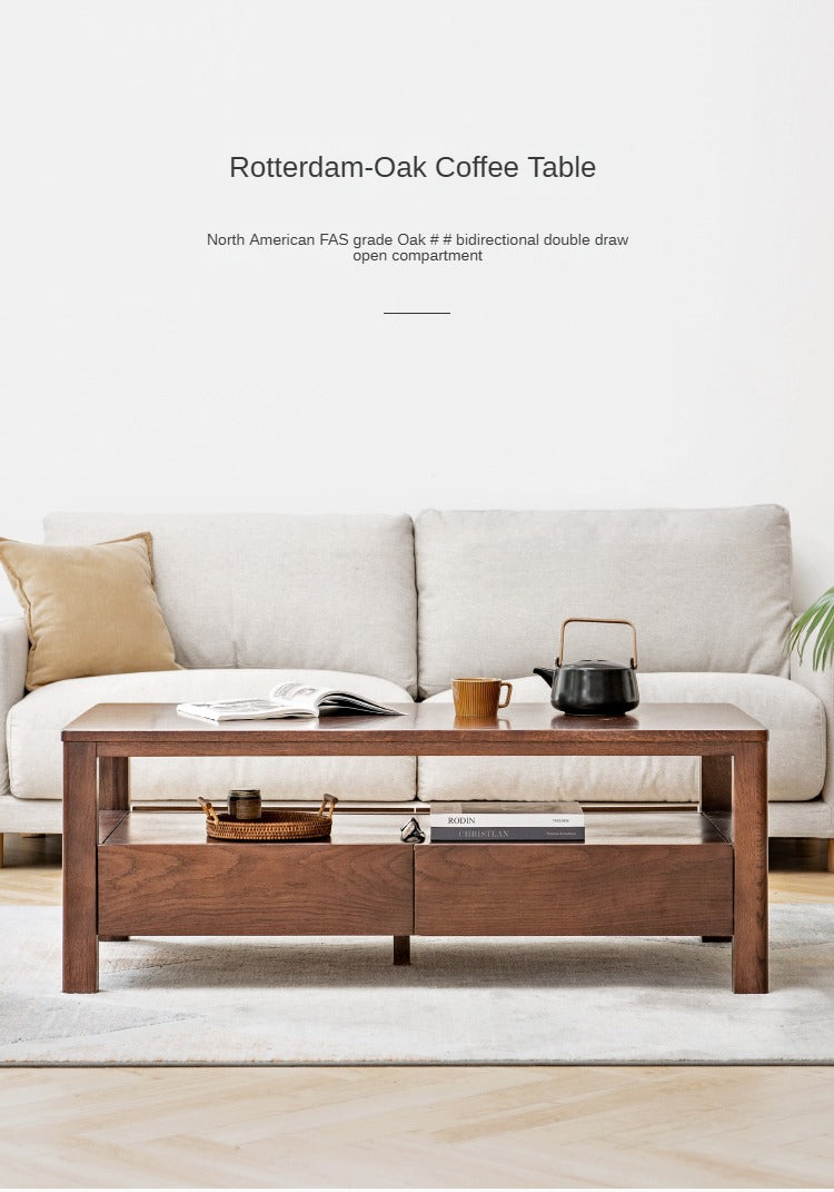 Solid Oak Wood Modern Minimalist Coffee Table - Scandinavian Style Living Room Furniture for Home Decor