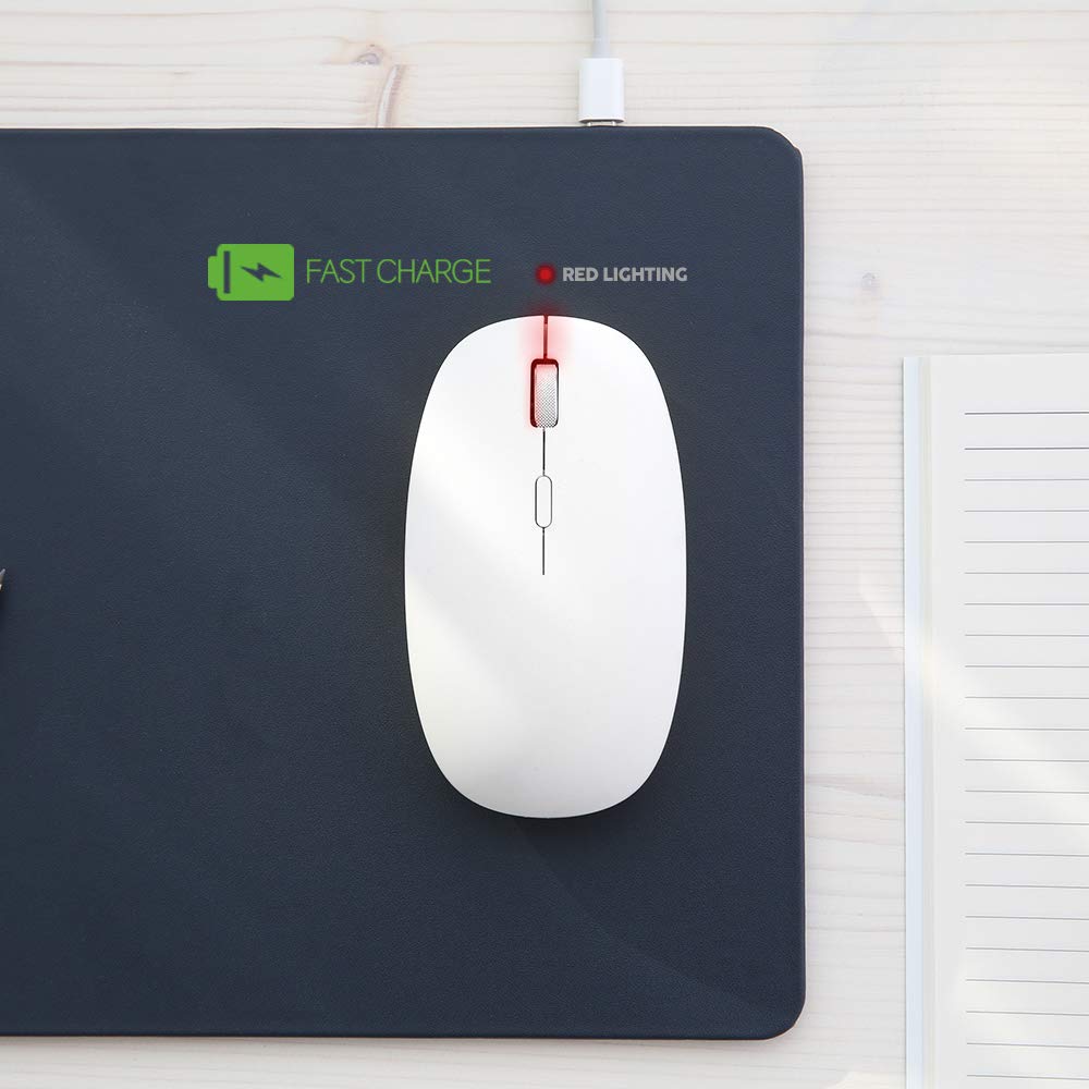POUT H4 Qi Wireless Charging Rechargeable Mouse - Silent Ambidextrous Optical Mouse for Office & Home Use - Compatible with Wireless Chargers - Perfect for Desk Work, Gaming & Travel (White)