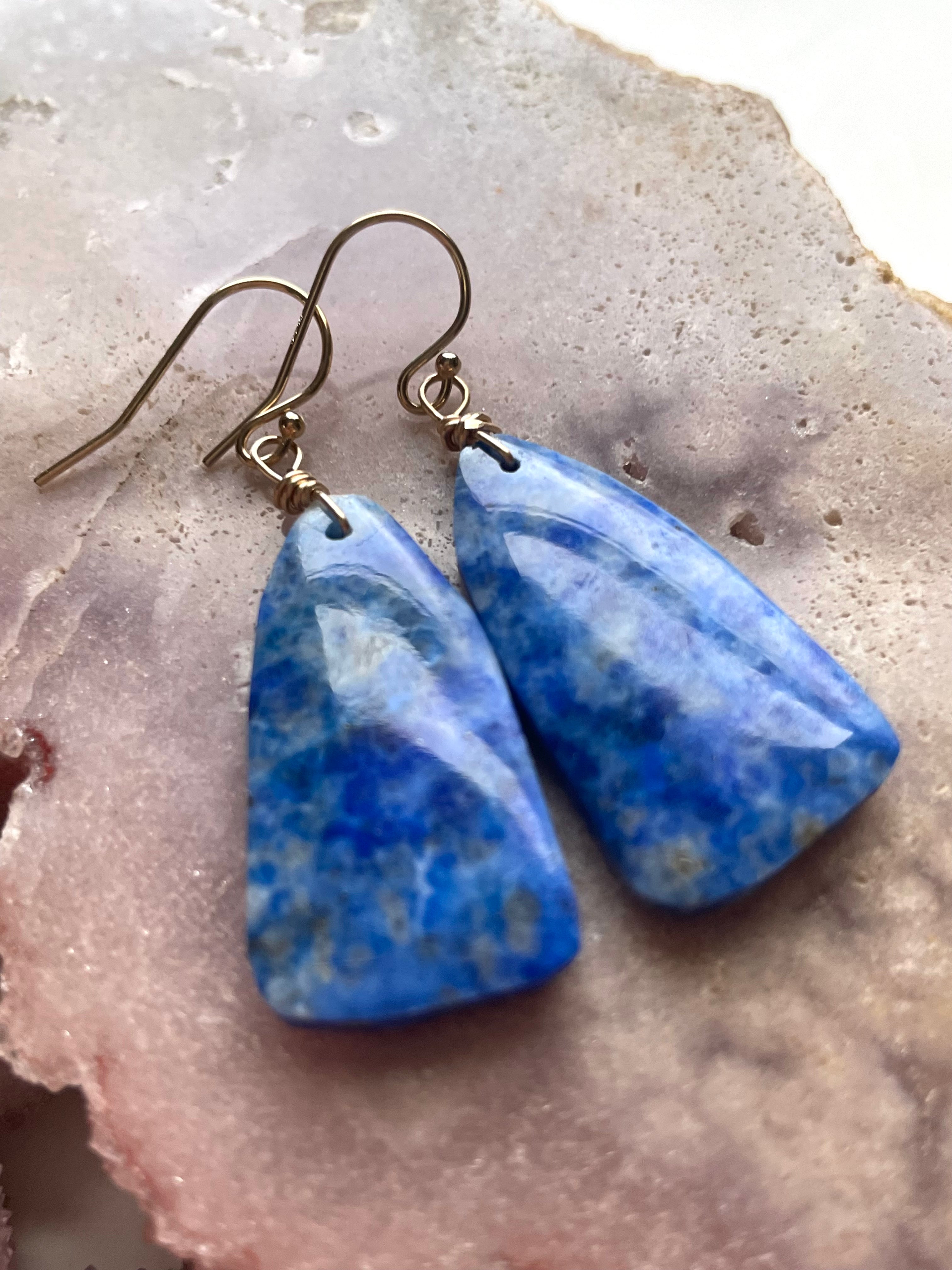 Lapis Lazuli Statement Earrings - 14K Gold Filled Dangle Earrings for Women | Elegant Boho Jewelry Gift for Birthday, Wedding & Party