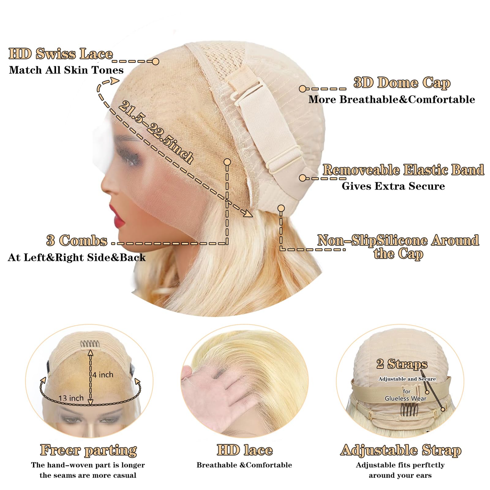 ROYAL IMPRESSION 613 13x4 HD Full Lace Front Wig - 200% Density Body Wave Human Hair Blonde Lace Wig | Pre-Plucked 12A Grade Real Hair | 20 Inch Large Lace Space | Perfect for Cosplay, Daily Wear & Special Occasions